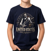 Kids 250 Years Celebration Shirt Retro Round Flag Graphic Abraham Lincoln Rocker Tee