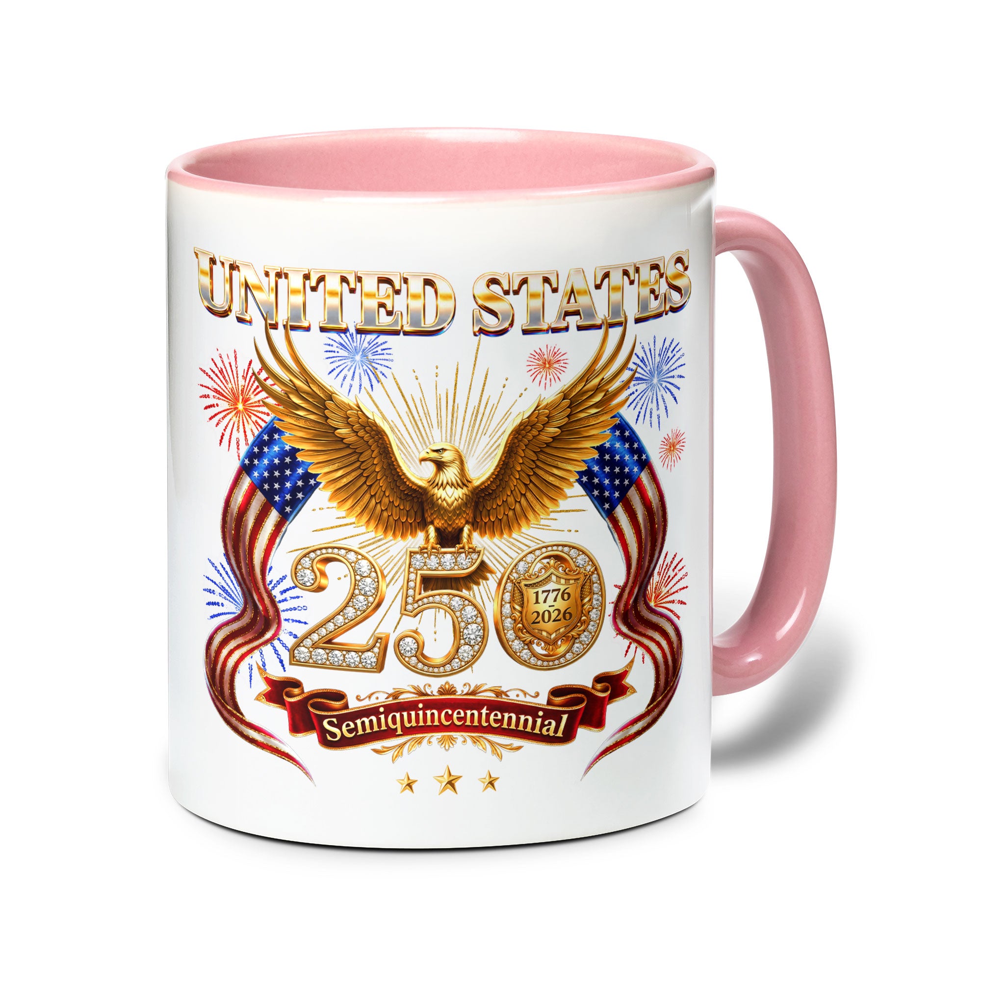 United States 1776 2026 Accent Mug - Patriotic Golden Eagle US Flag Gift Cup
