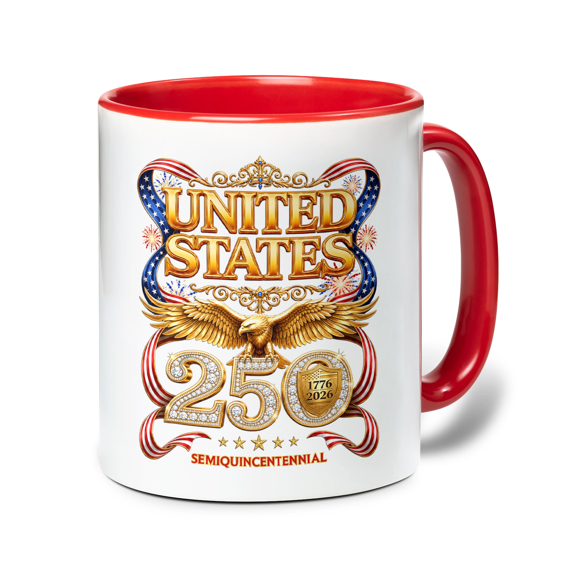 United States Patriotic Accent Mug - Historical 1776 2026 Golden Eagle Gift Cup