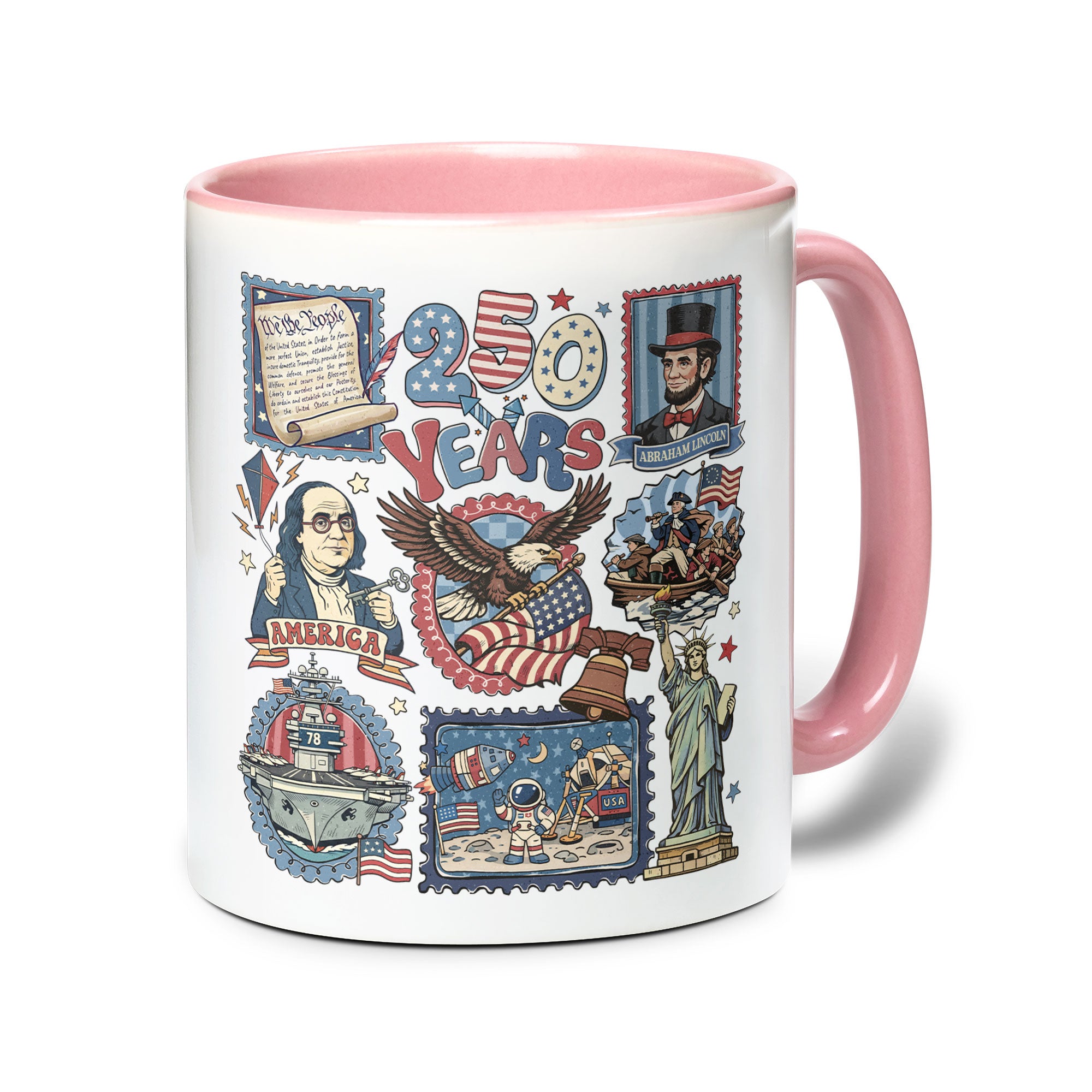 250 Years US History Stamp Accent Mug - Vintage Patriotic American Heritage Cup