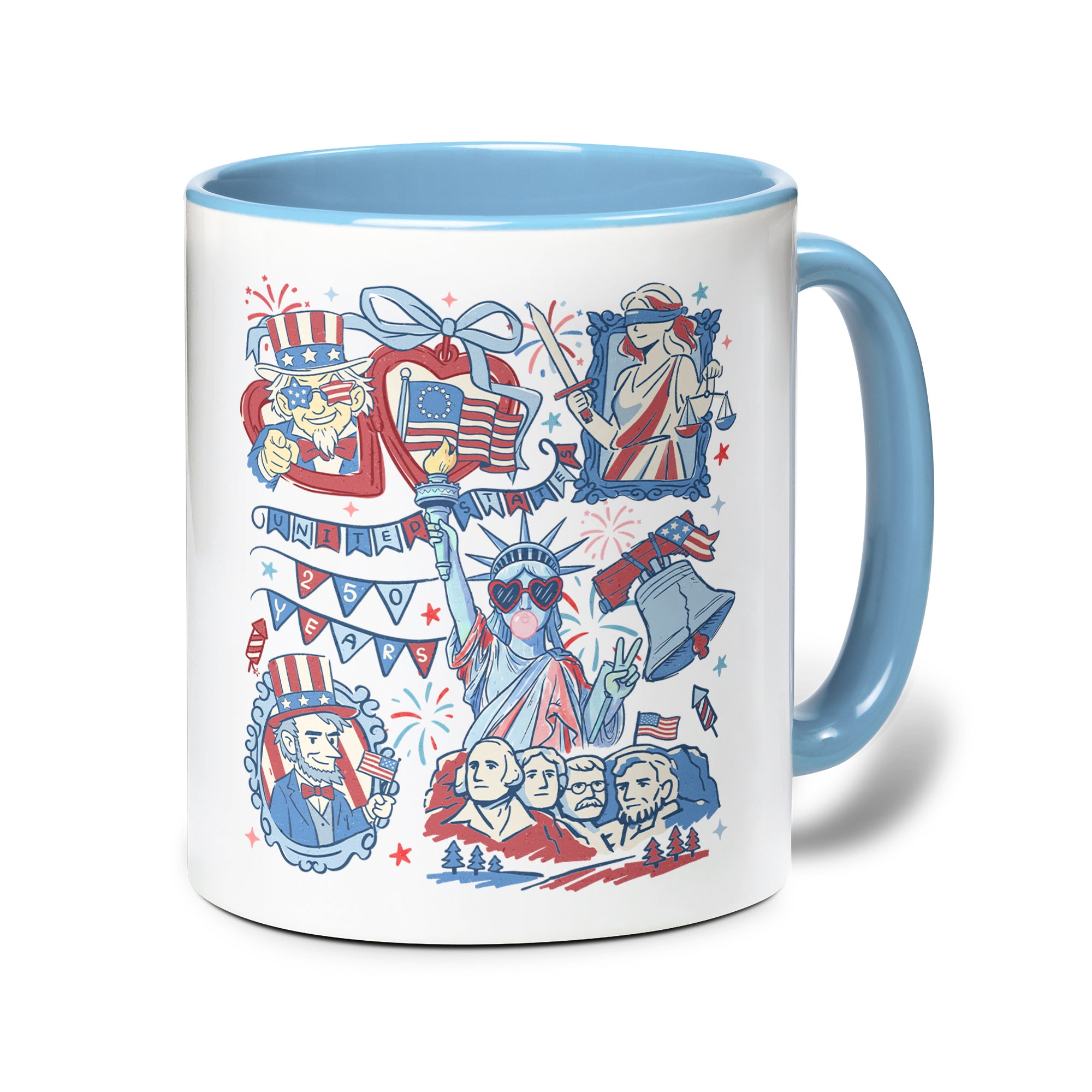 250 Years American Heritage Accent Mug - Retro Patriotic Stamps Uncle Sam Cup