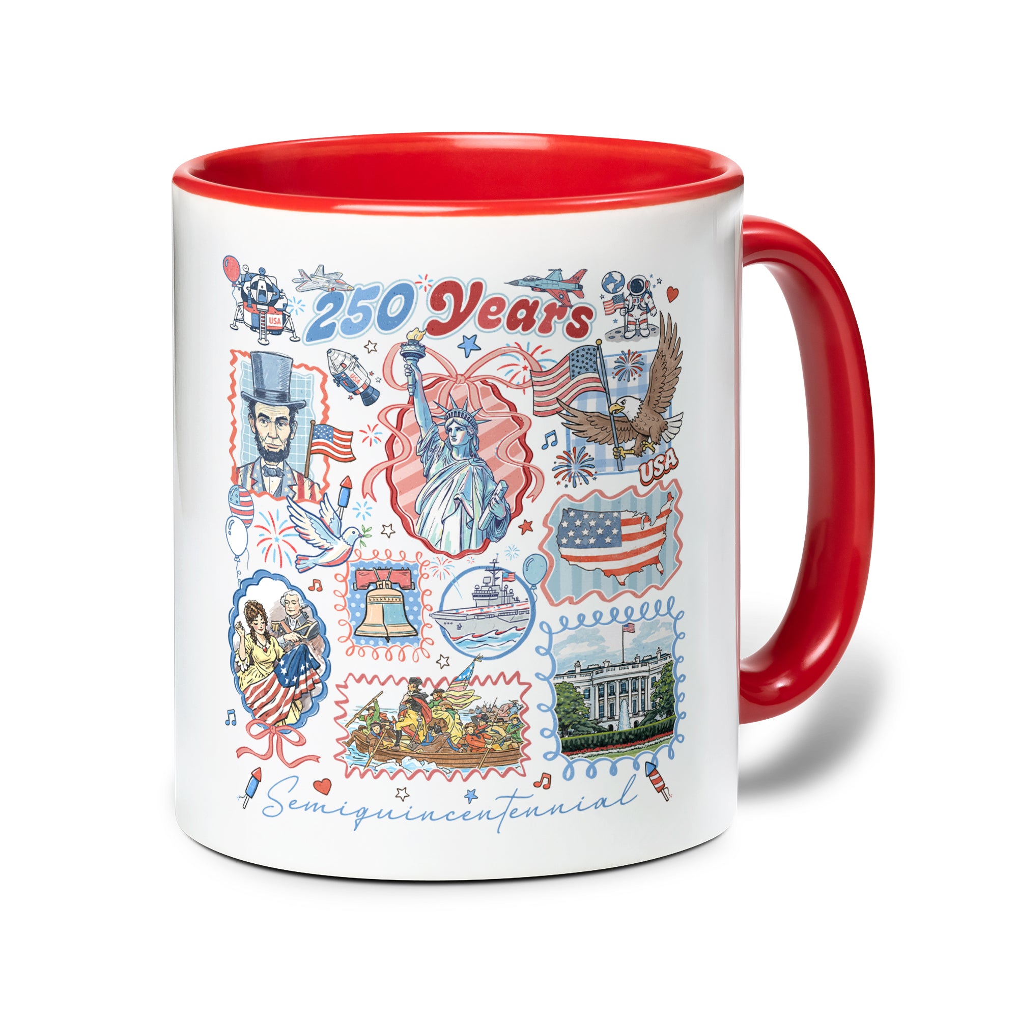 250 Years US Freedom Edition Accent Mug - Retro American History Icons Gift Cup