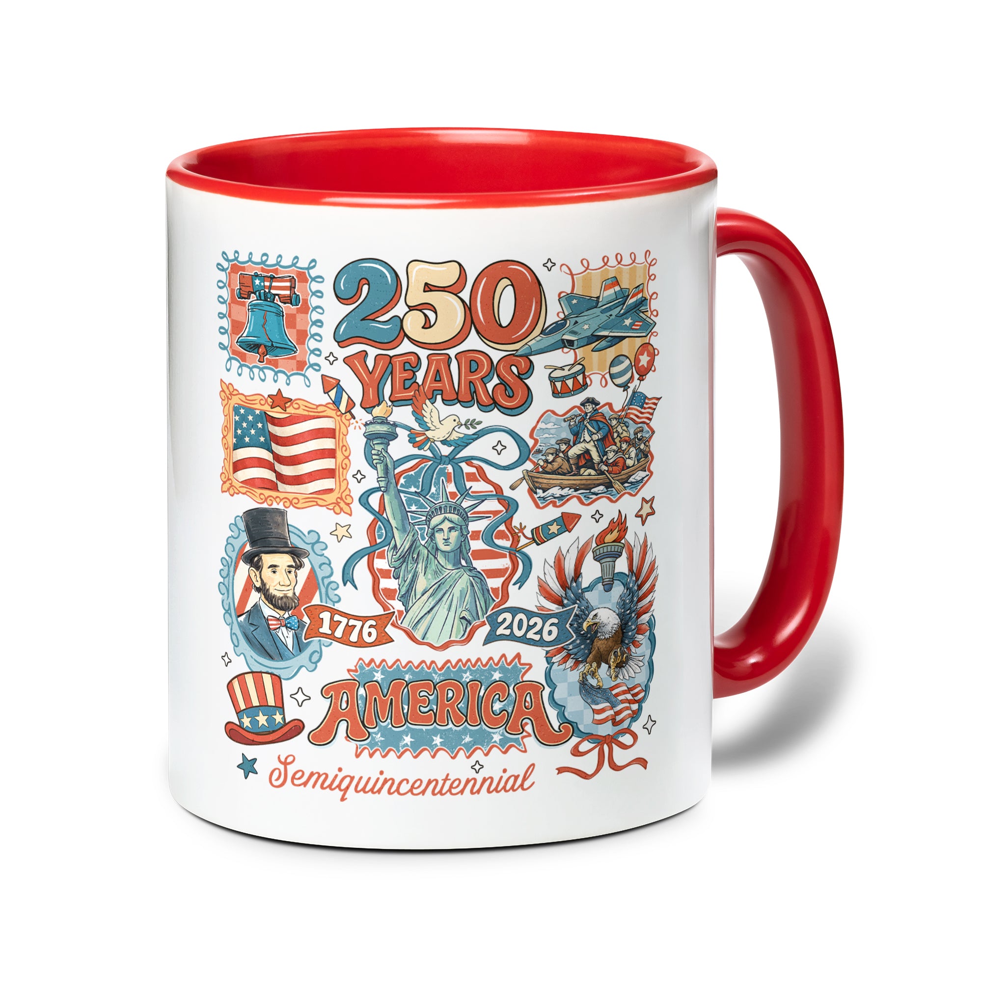 250 Years American Legacy Accent Mug - Vintage Doodle Stamps Historical Patriotic Gift Cup