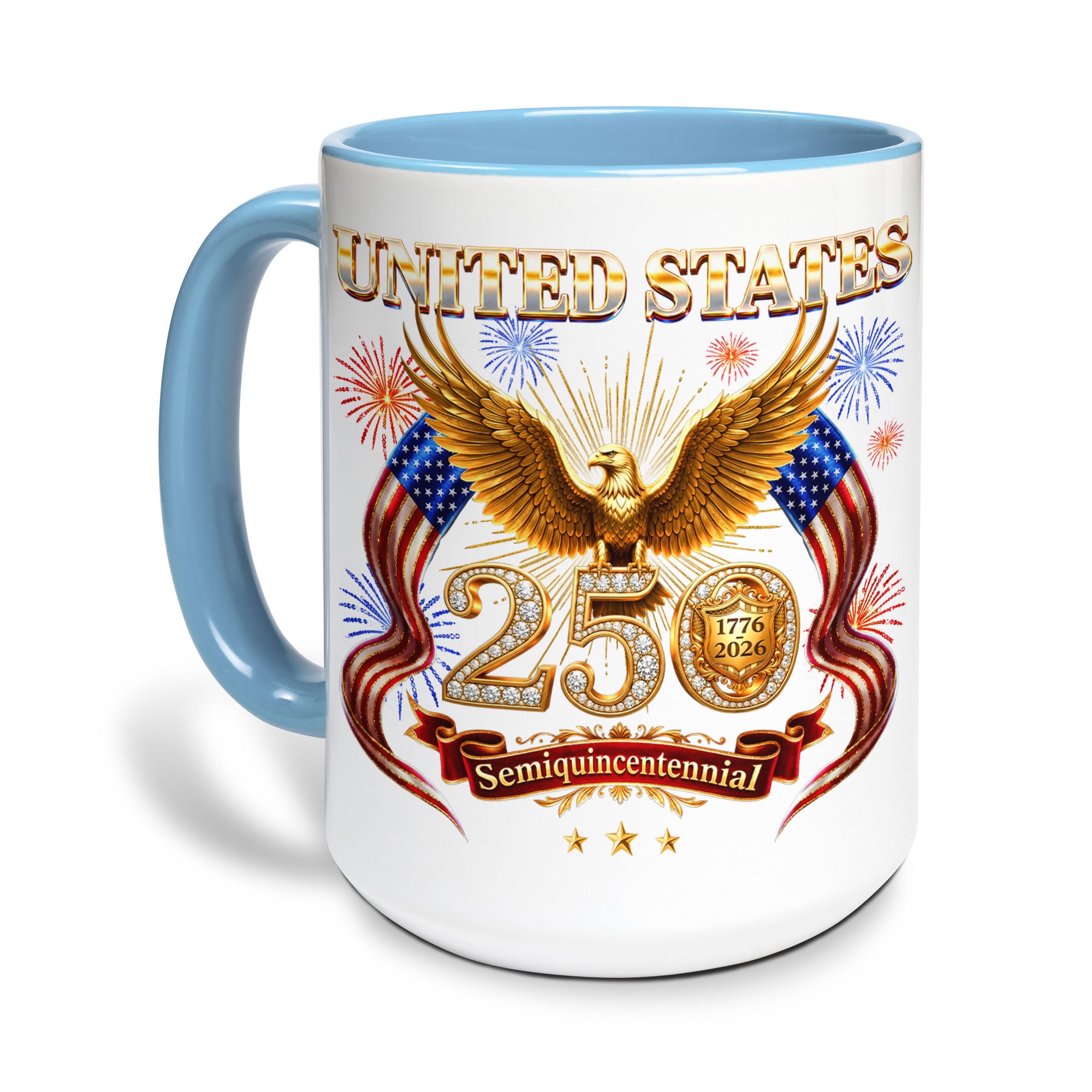 United States 1776 2026 Accent Mug - Patriotic Golden Eagle US Flag Gift Cup