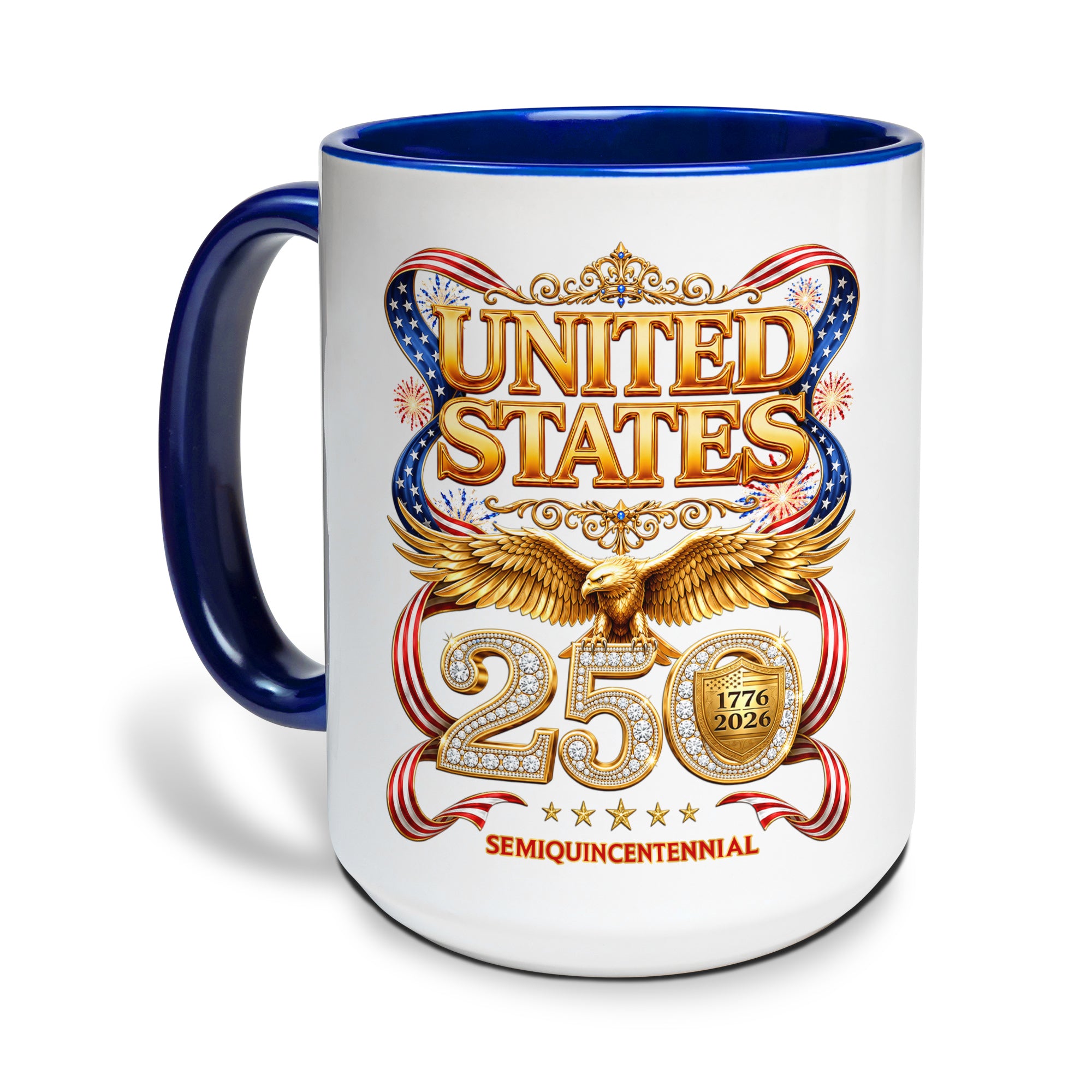 United States Patriotic Accent Mug - Historical 1776 2026 Golden Eagle Gift Cup