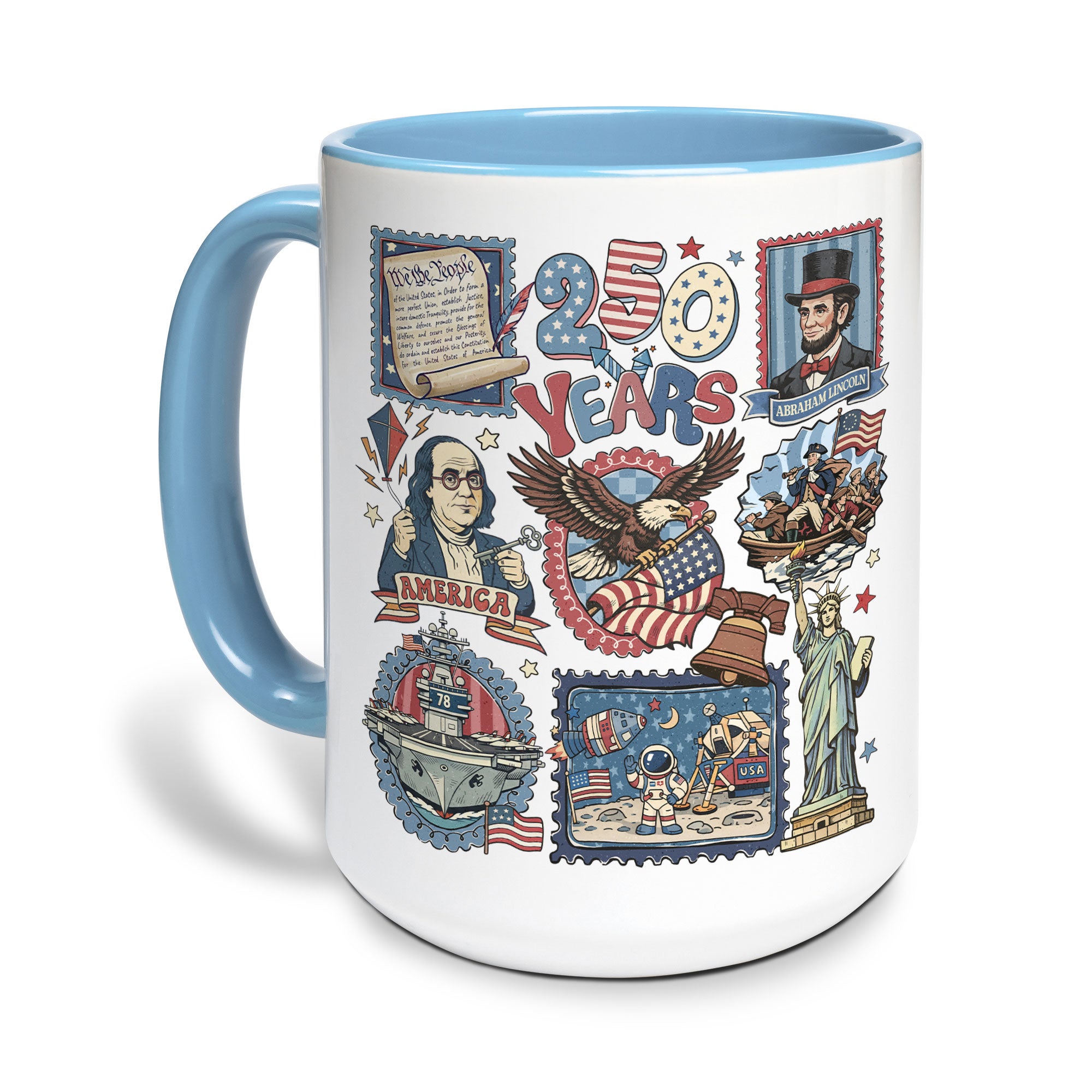 250 Years US History Stamp Accent Mug - Vintage Patriotic American Heritage Cup