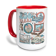 250 Years Patriotic Doodle Accent Mug - Vintage American History Icons Gift Cup