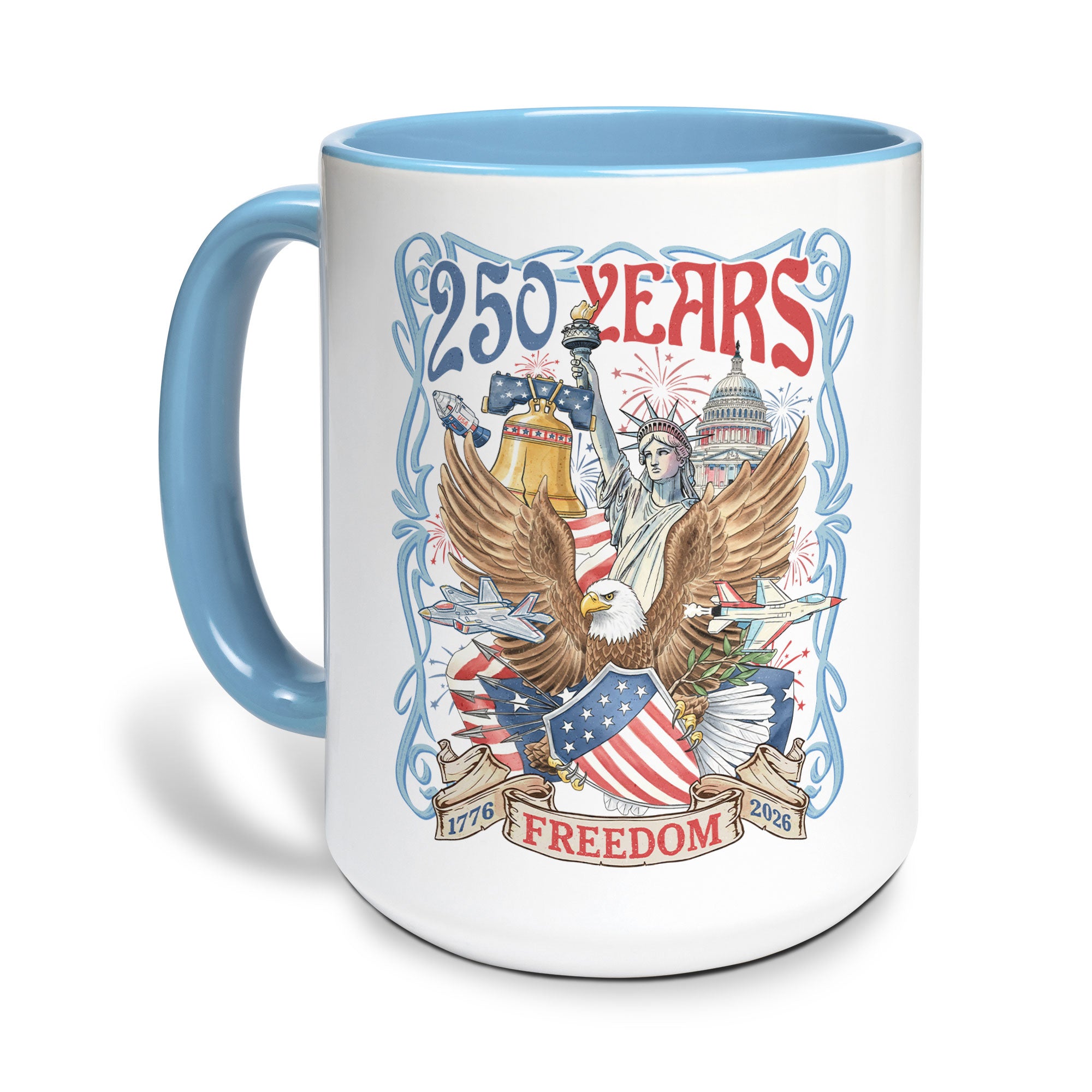 250 Years Freedom Edition Accent Mug - Retro Eagle Liberty Bell 1776 2026 Gift Cup
