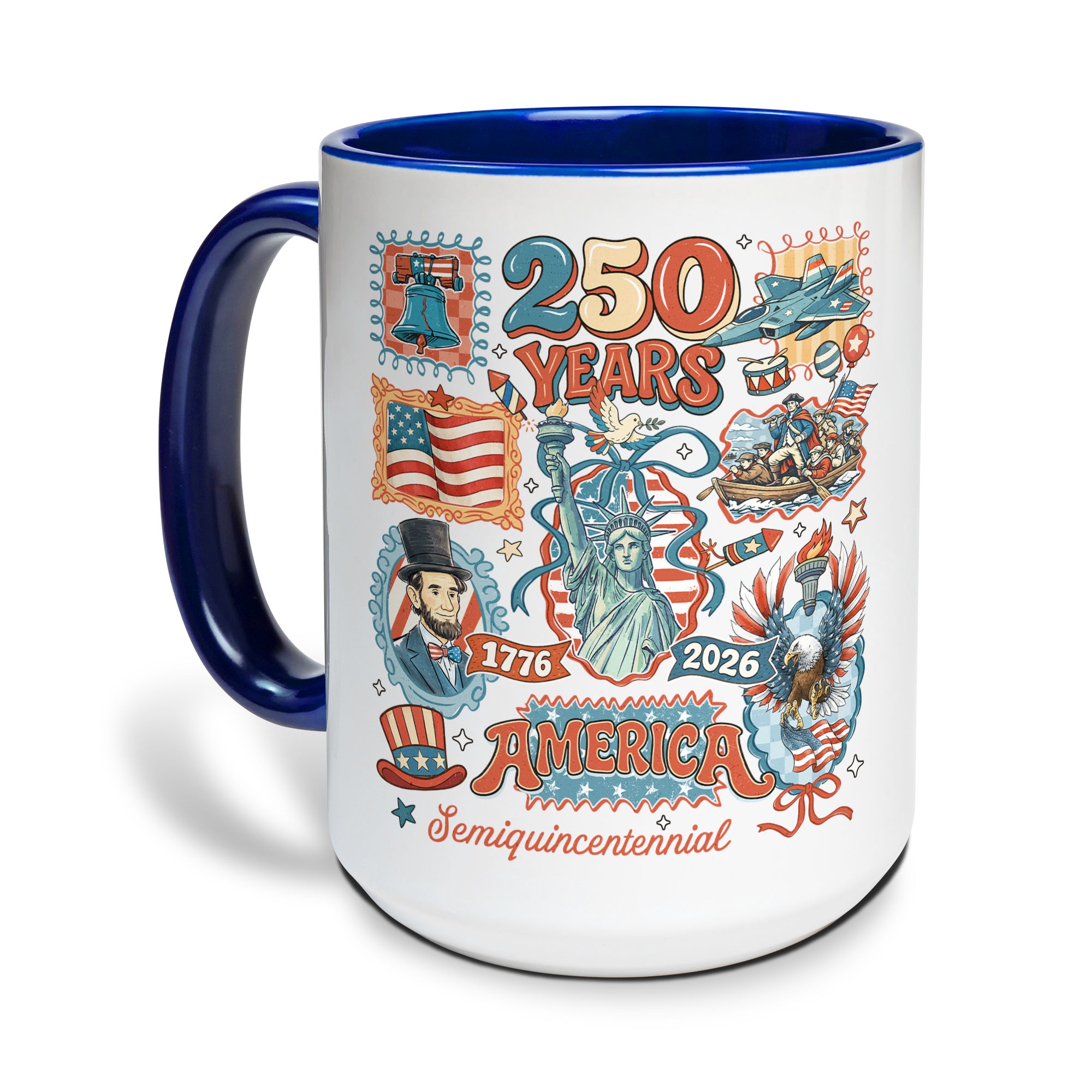 250 Years American Legacy Accent Mug - Vintage Doodle Stamps Historical Patriotic Gift Cup