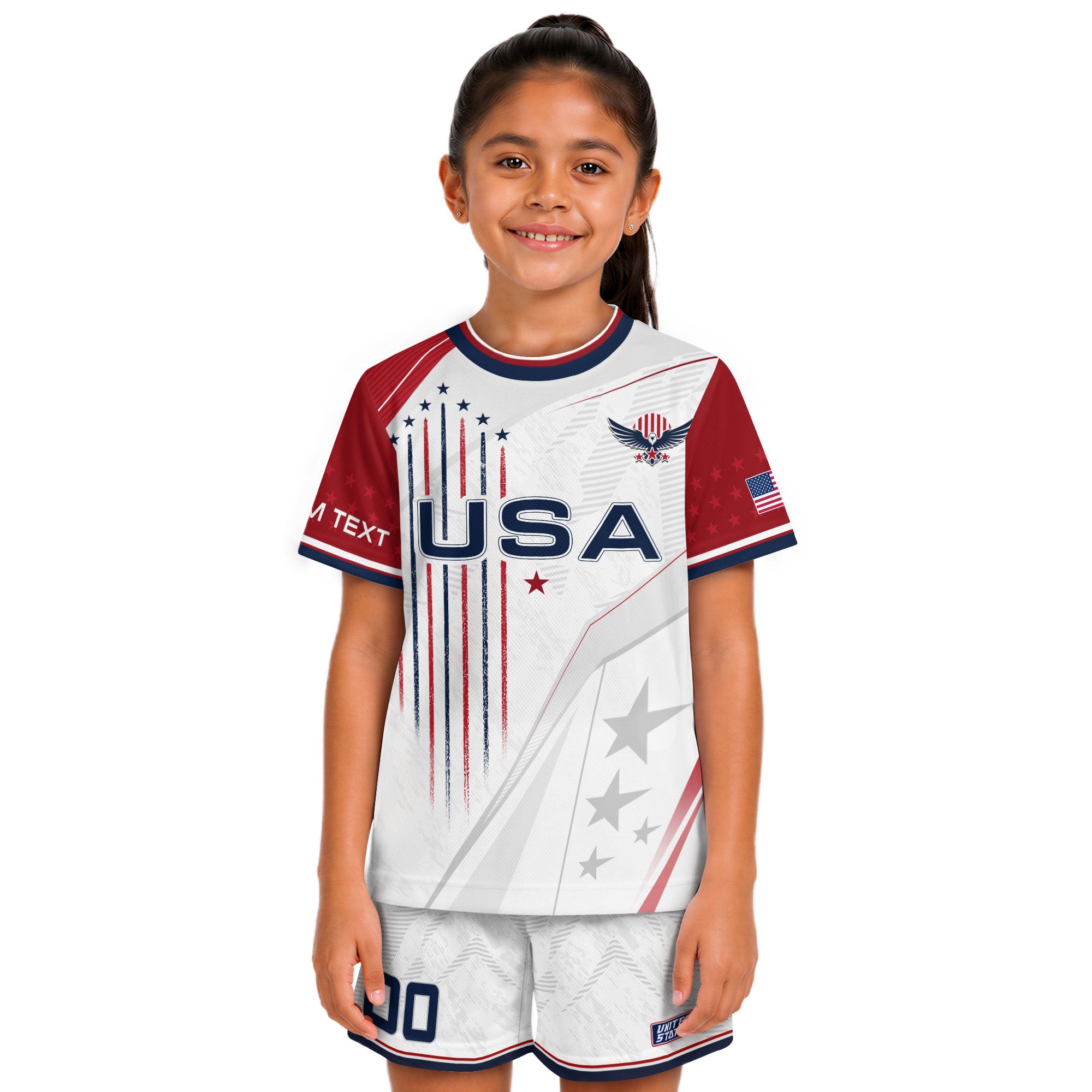 Custom Kids USA Soccer Jersey White Youth Patriotic Personalized Football Team Shirt