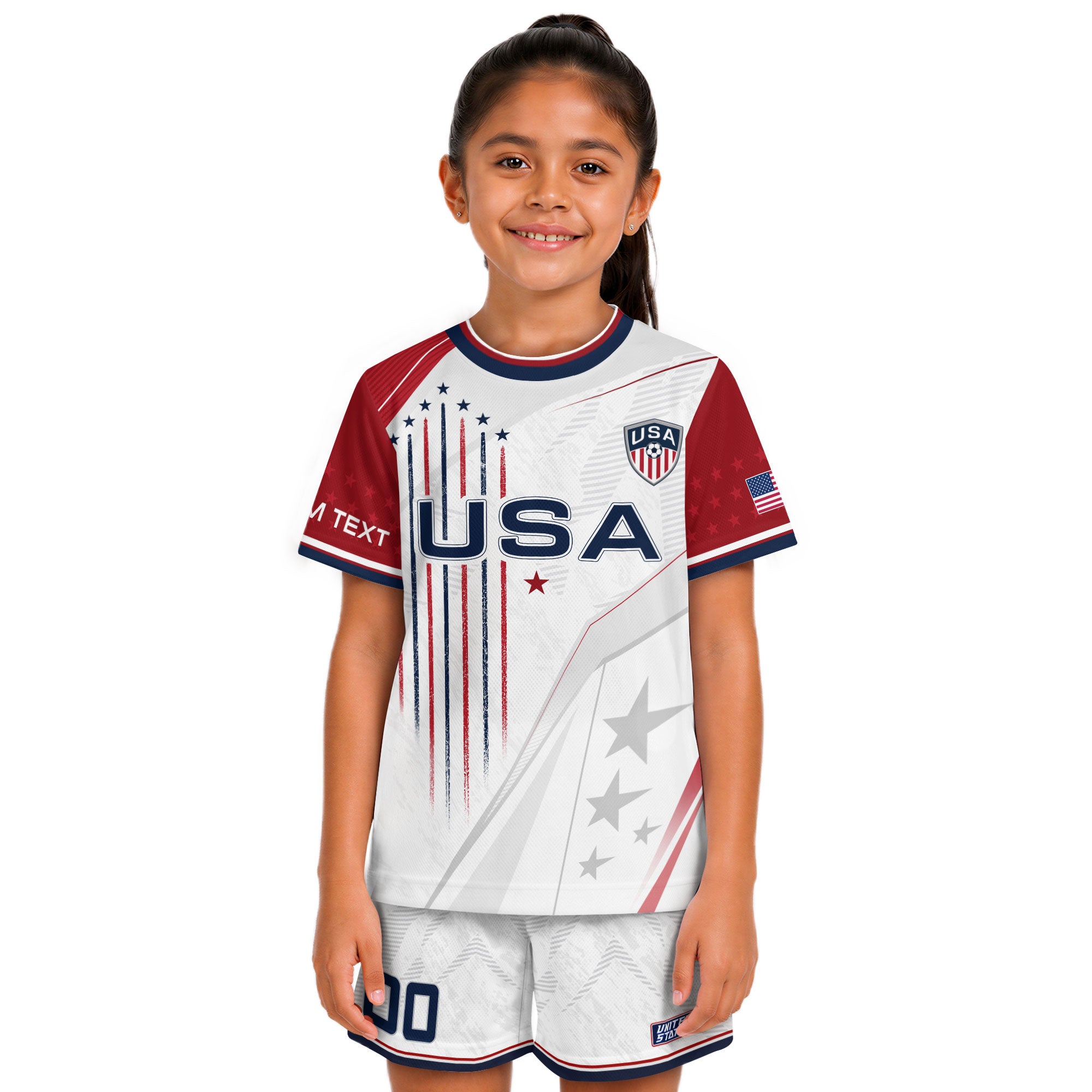 Custom Kids USA Soccer Jersey White Youth Patriotic Personalized Football Team Shirt