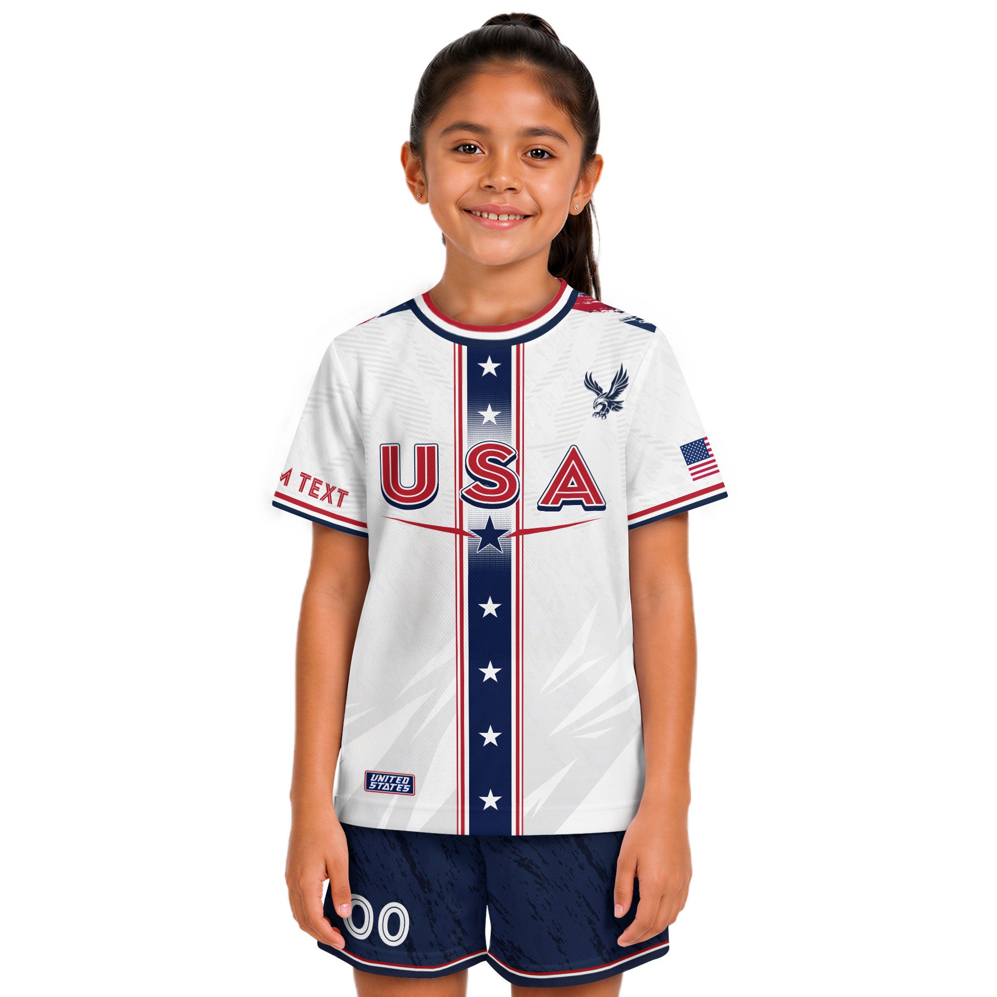 Custom Kids USA Soccer Jersey White Youth Star Stripe Personalized Football Team Shirt