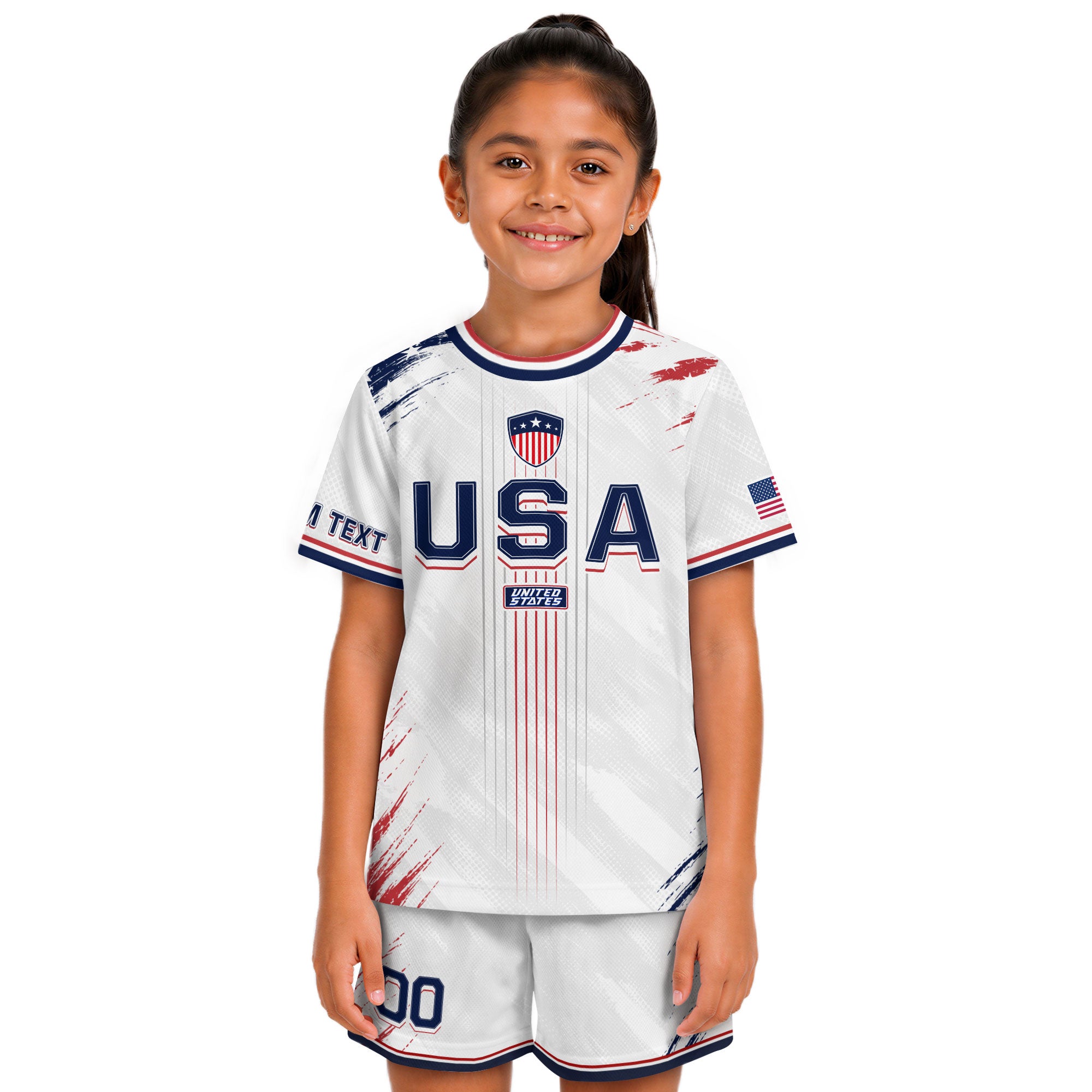Custom Kids USA Soccer Jersey White Youth Distressed Flag Personalized Football Shirt
