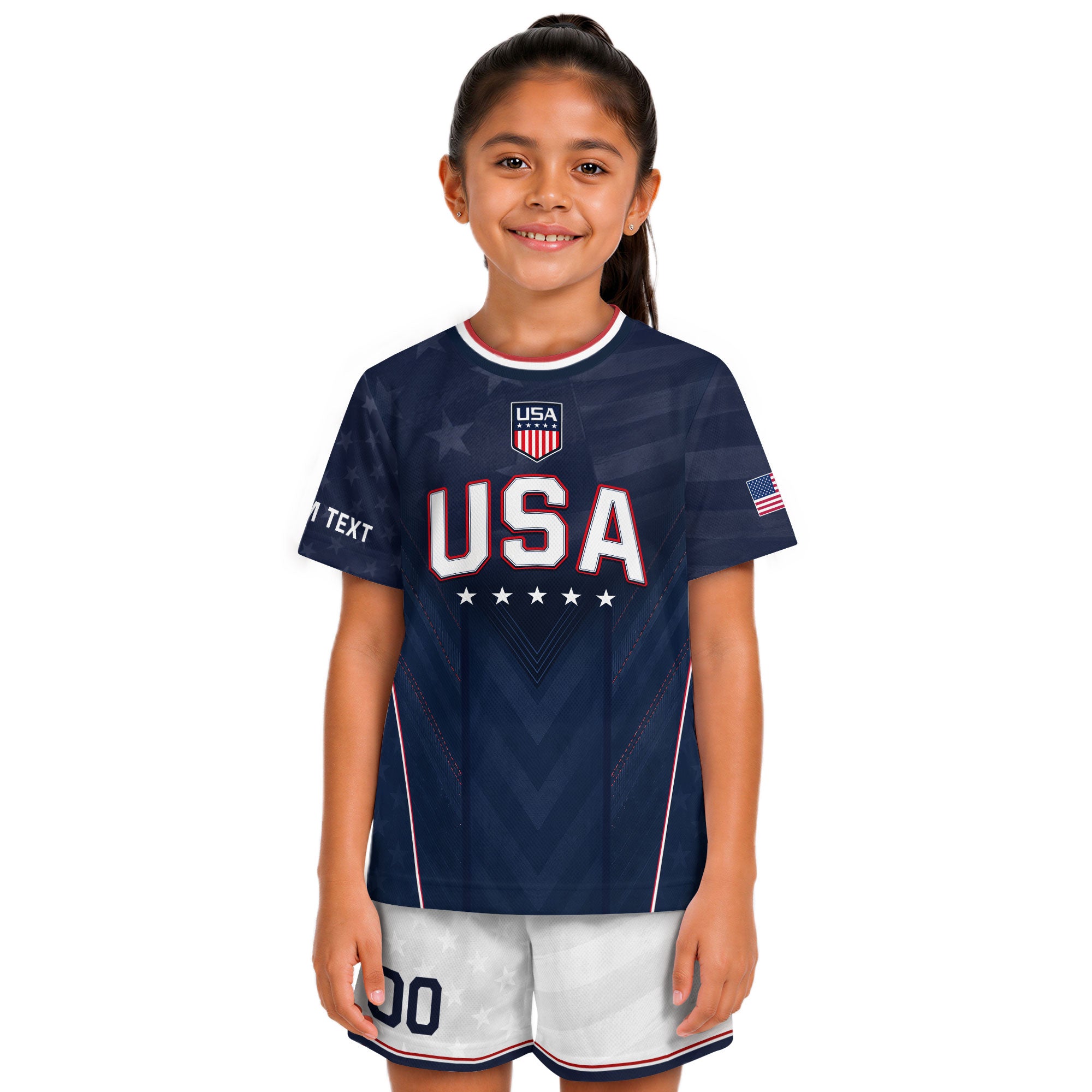 Custom Kids USA Soccer Jersey Blue Youth Patriotic Personalized Football Team Shirt