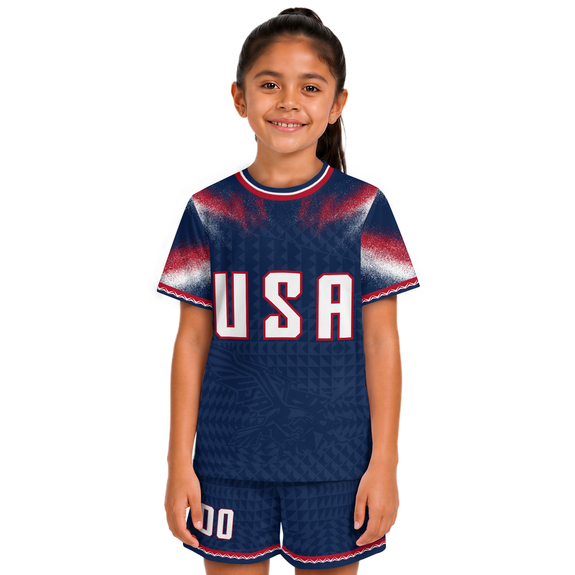 Custom Name Number Youth USA Soccer Jersey Navy Red Eagle Patriotic Football Jersey Kids
