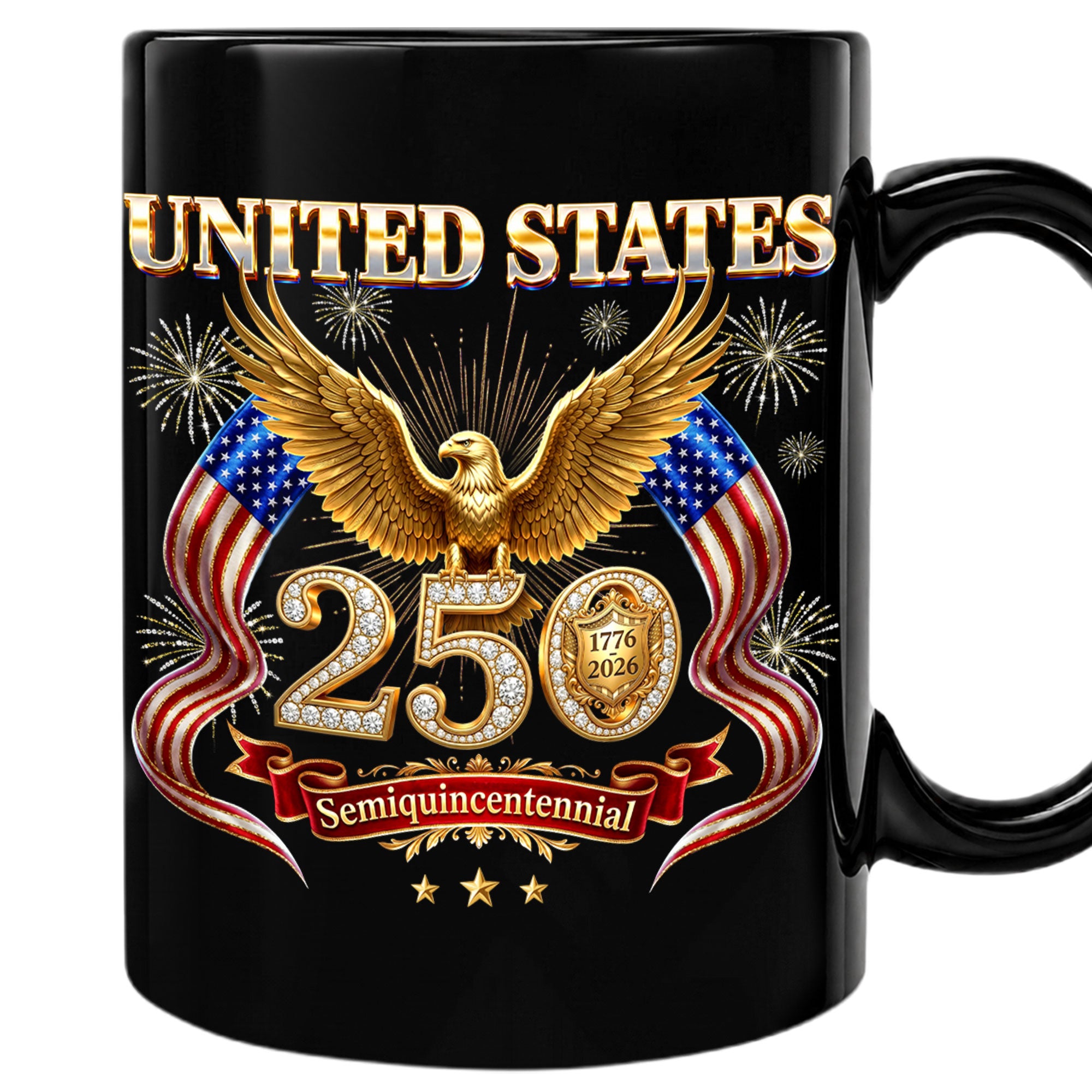 United States 1776 2026 Ceramic Mug - Vintage Patriotic Golden Eagle US Cup
