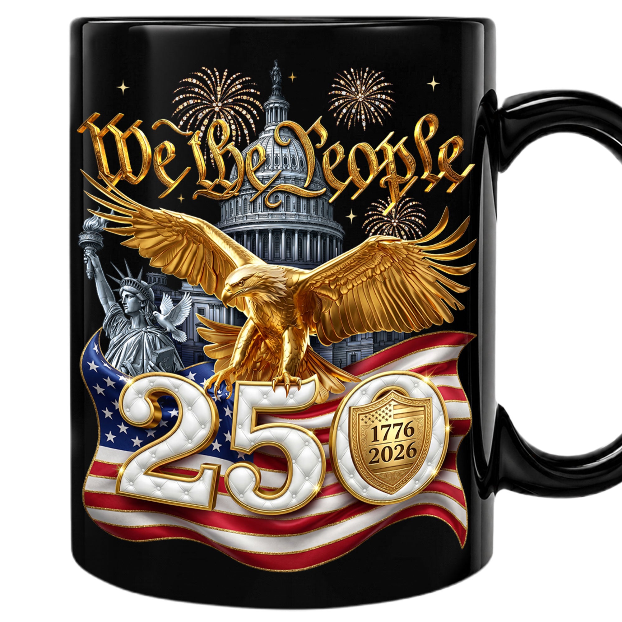We The People 1776-2026 Mug - Retro Patriotic Golden Bald Eagle Ceramic Cup
