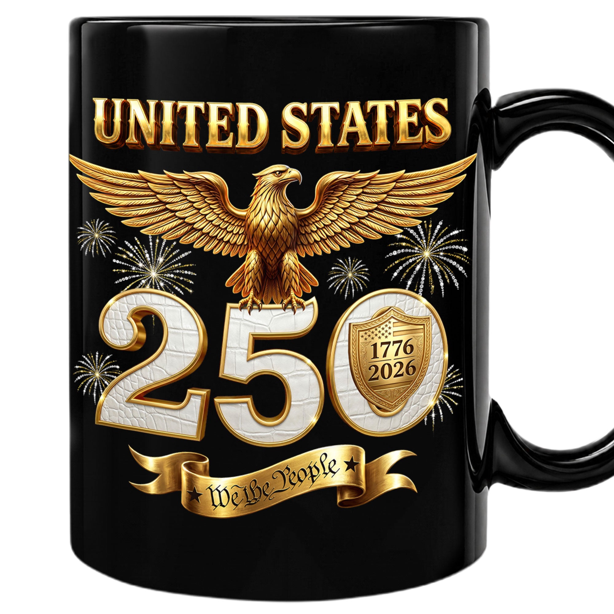 United States 1776 2026 Mug - Golden Patriotic Eagle We The People Ceramic Gift Cup