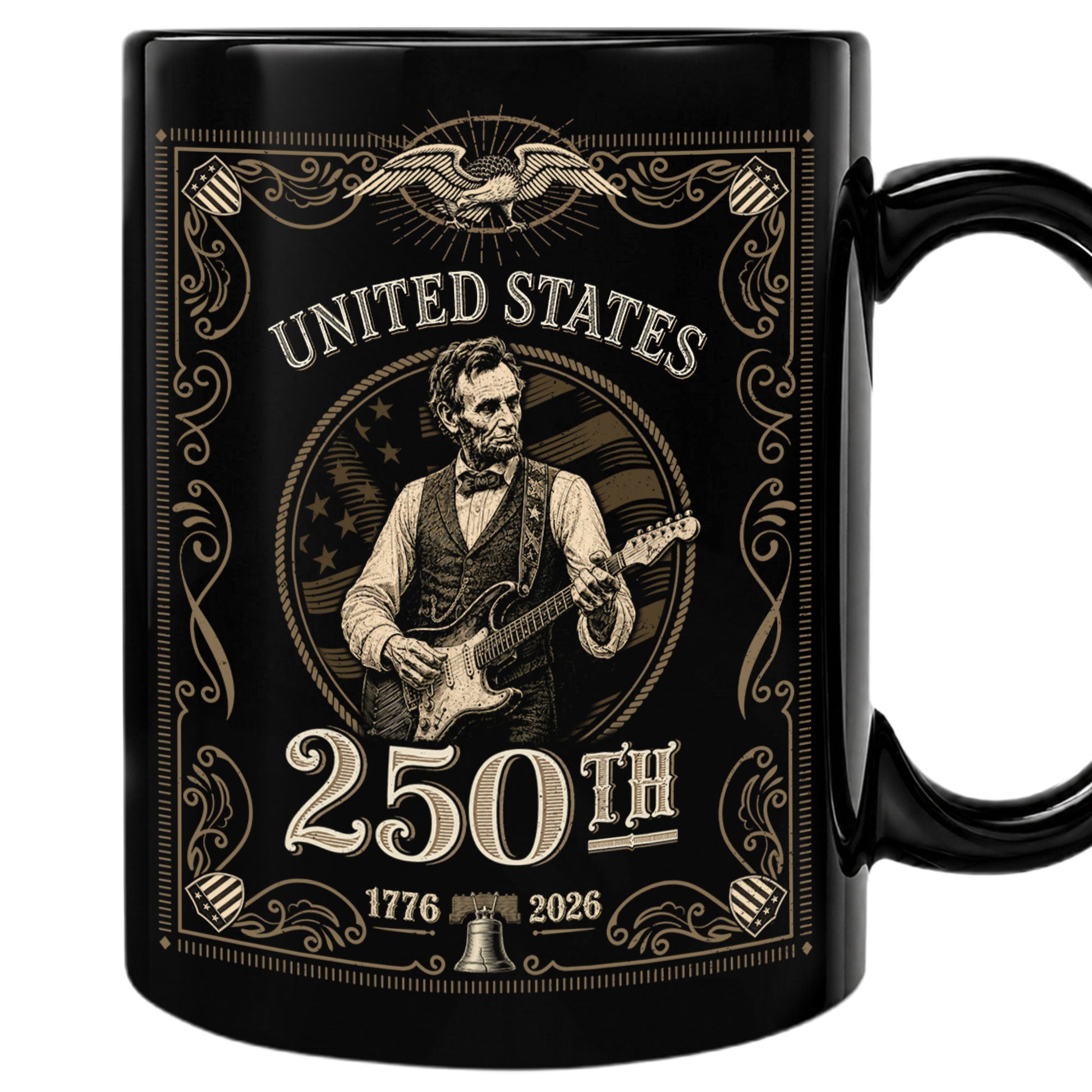 America's 250th Anniversary 1776-2026 Abraham Lincoln Guitar Patriotic Mug - Rust Field Wear