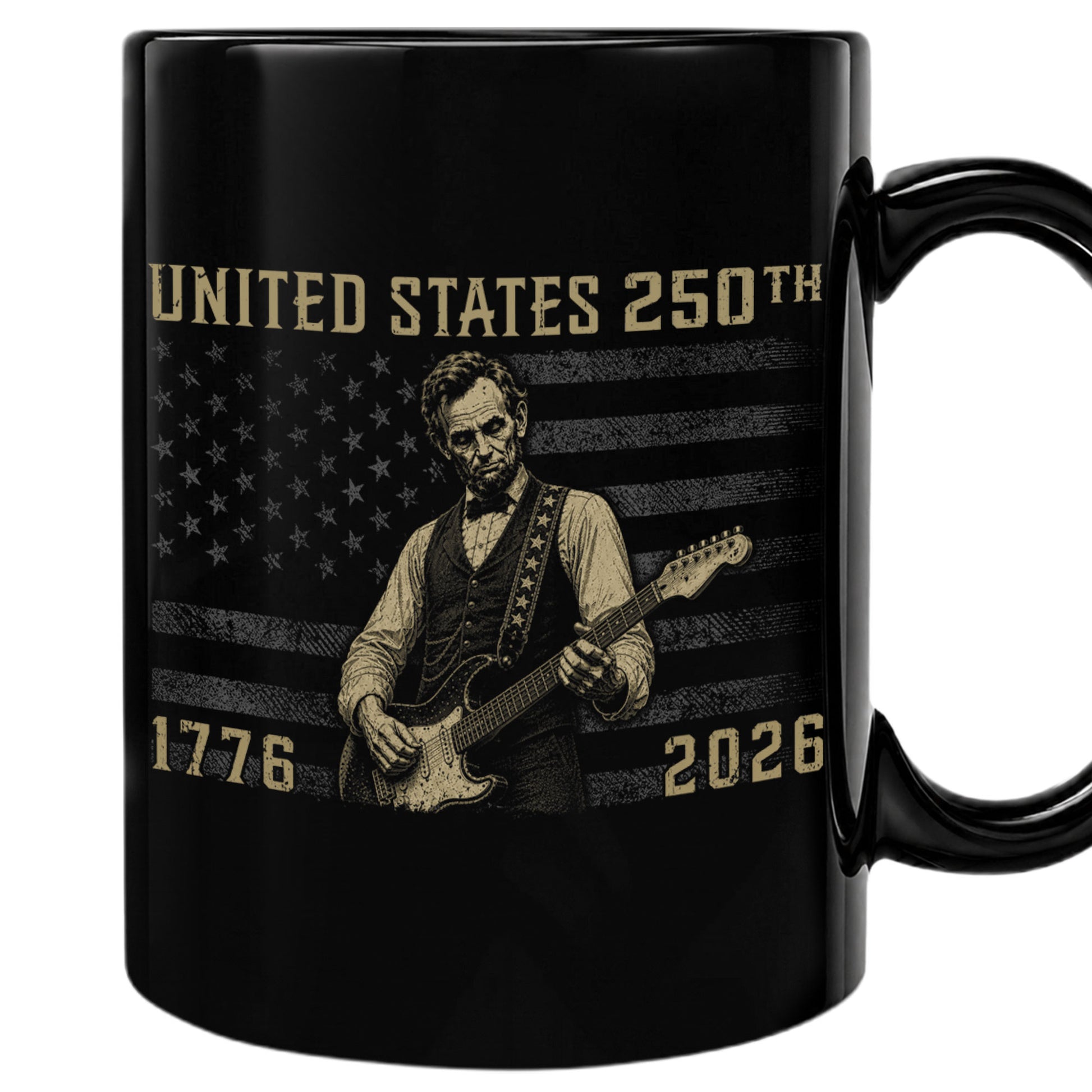 America 250th Anniversary 1776-2026 Abraham Lincoln Guitar Patriotic Mug Keepsake - Rust Field Wear