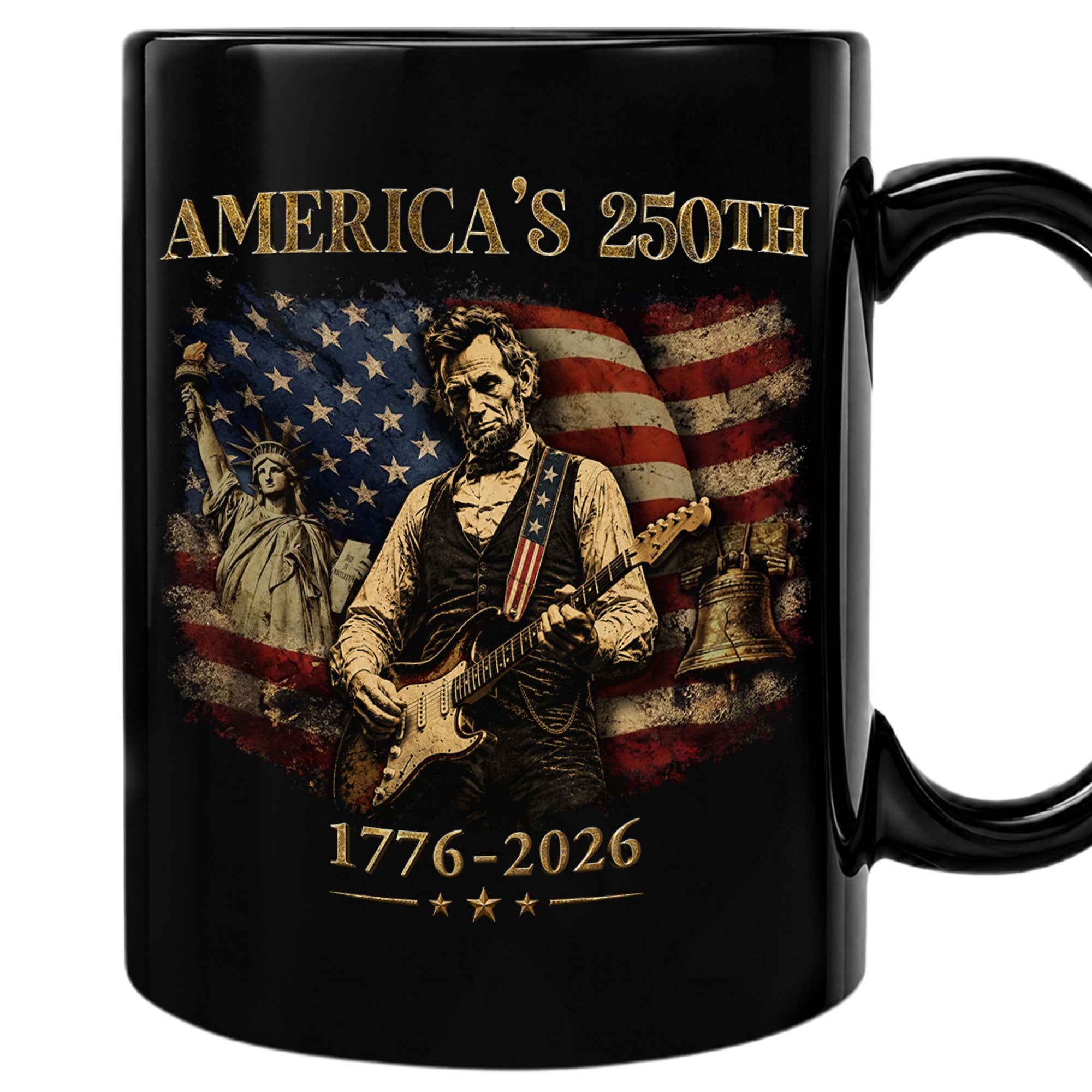 Historic USA 250th Anniversary 1776-2026 Lincoln Guitar Patriotic Symbols Mug Gift