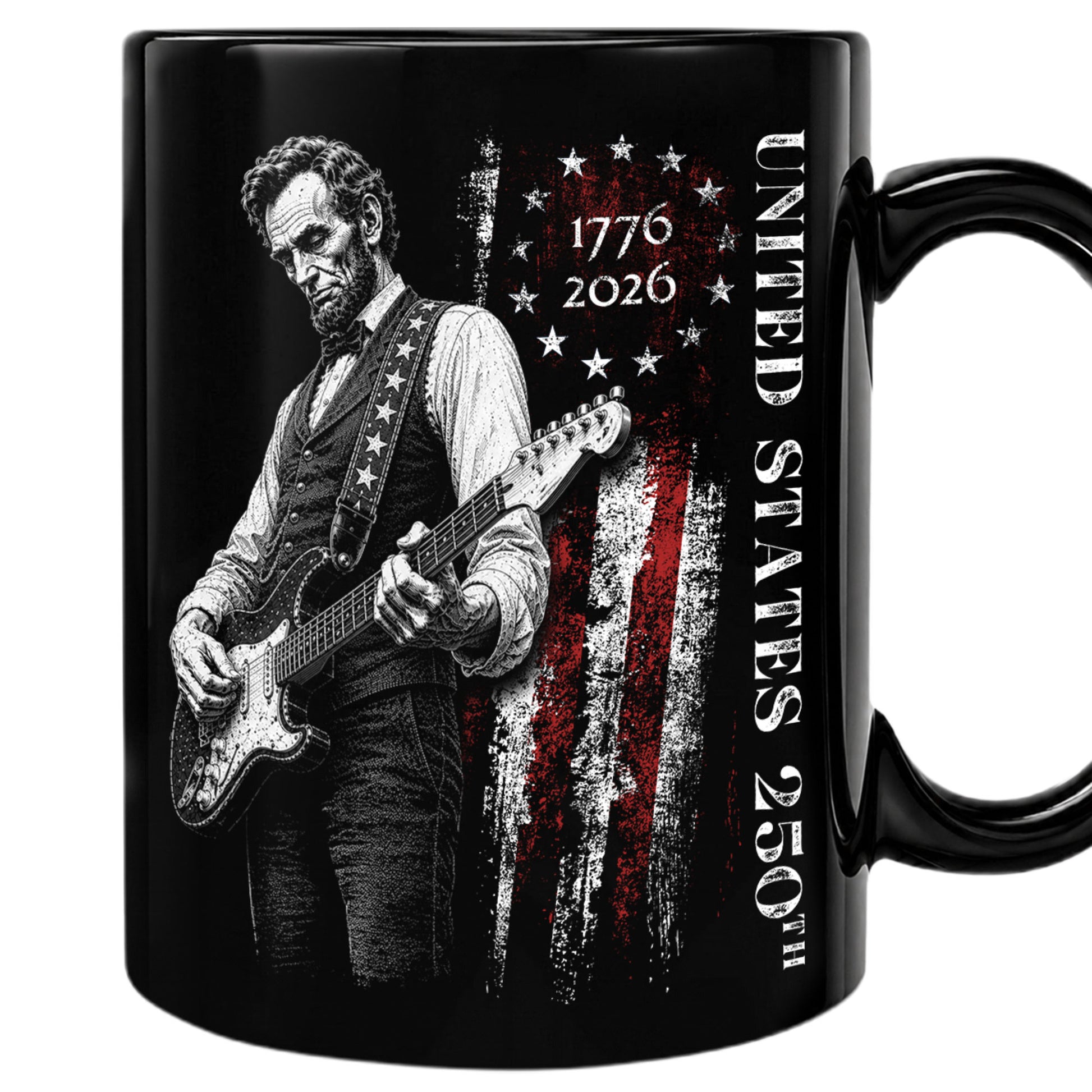 Abraham Lincoln Guitar Player America 250th Anniversary 1776-2026 Patriotic Art Mug - Rust Field Wear