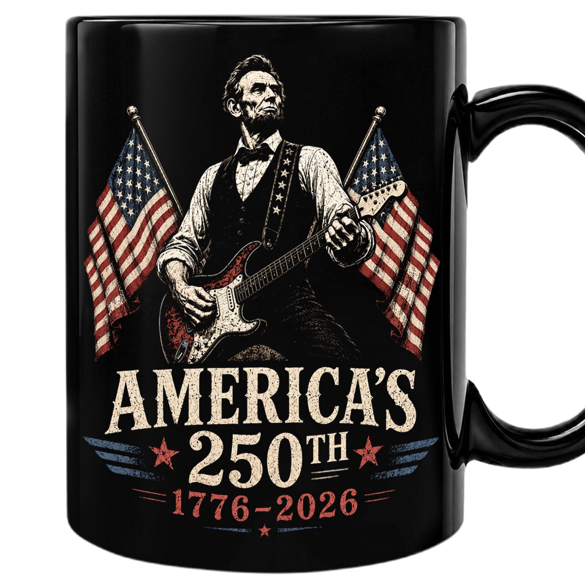 1776 2026 Mug 250th Abraham Lincoln Rock Guitar Patriotic American Ceramic Cup - Rust Field Wear