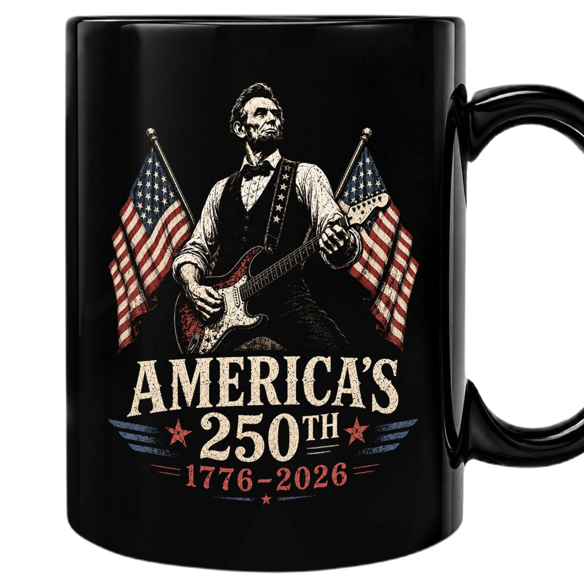 1776 2026 Mug 250th Abraham Lincoln Rock Guitar Patriotic American Ceramic Cup