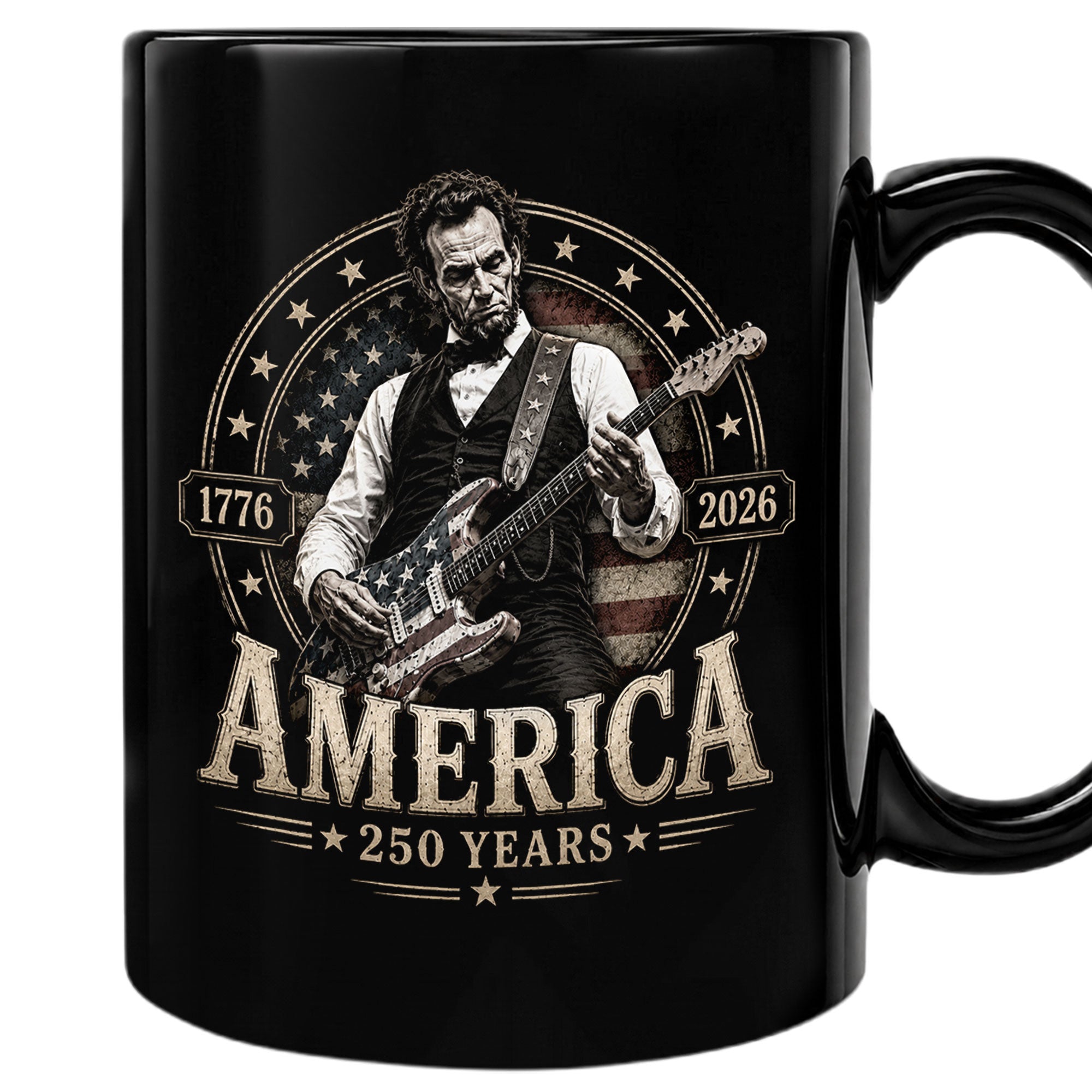 250 Years 1776 2026 Mug Abraham Lincoln Rock Guitar Patriotic Patriotic Ceramic Cup