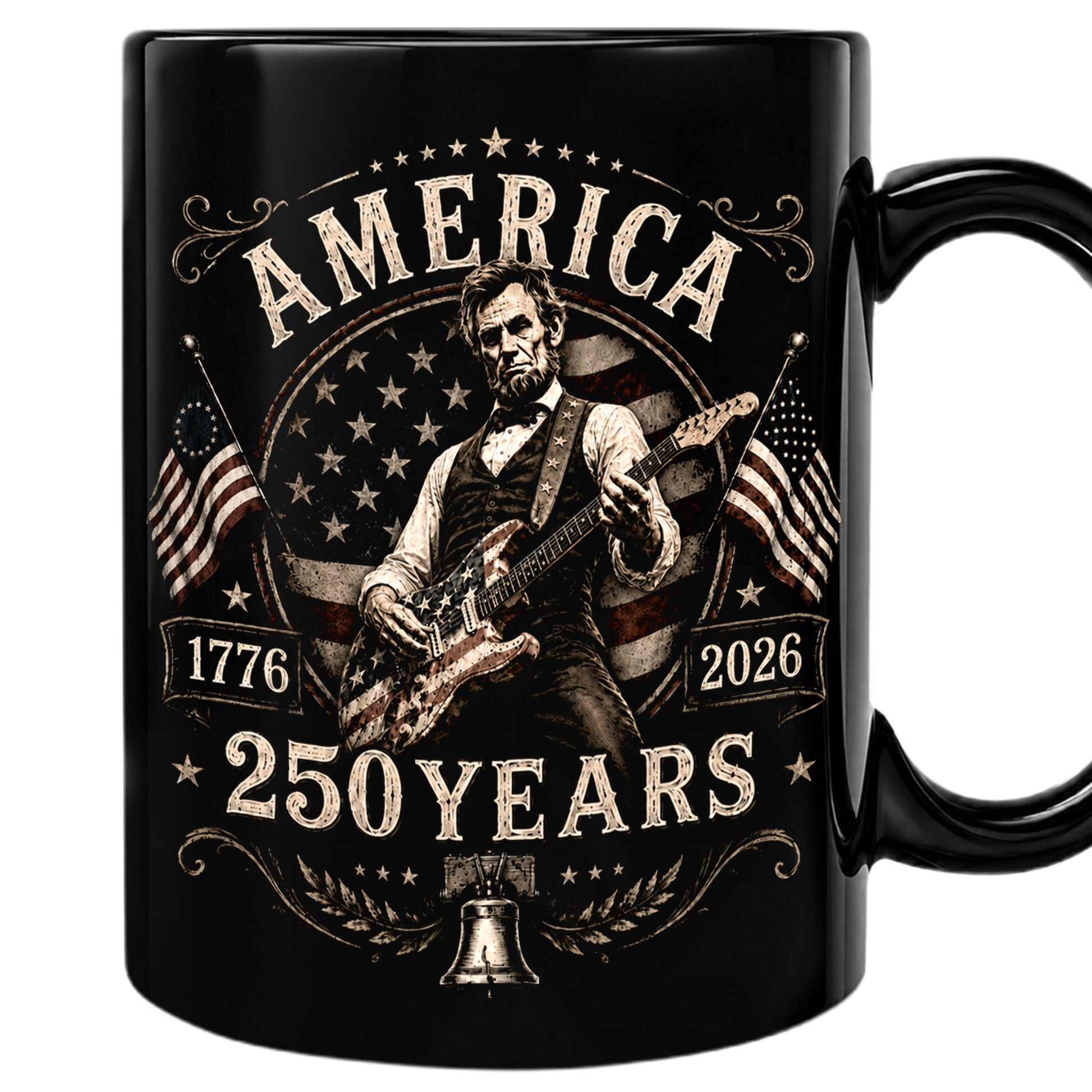 250 Years 1776 2026 Mug Abraham Lincoln Rock Guitar Liberty Bell Patriotic Cup Gift - Rust Field Wear