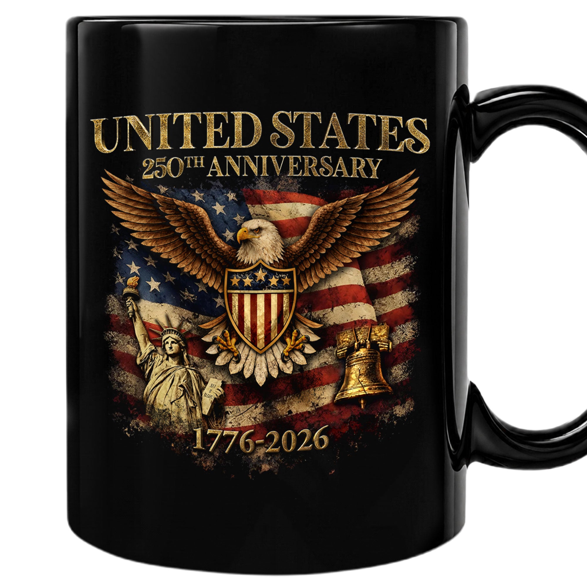 USA 250 Years 1776-2026 Patriotic Symbols Statue of Liberty Eagle Anniversary Mug