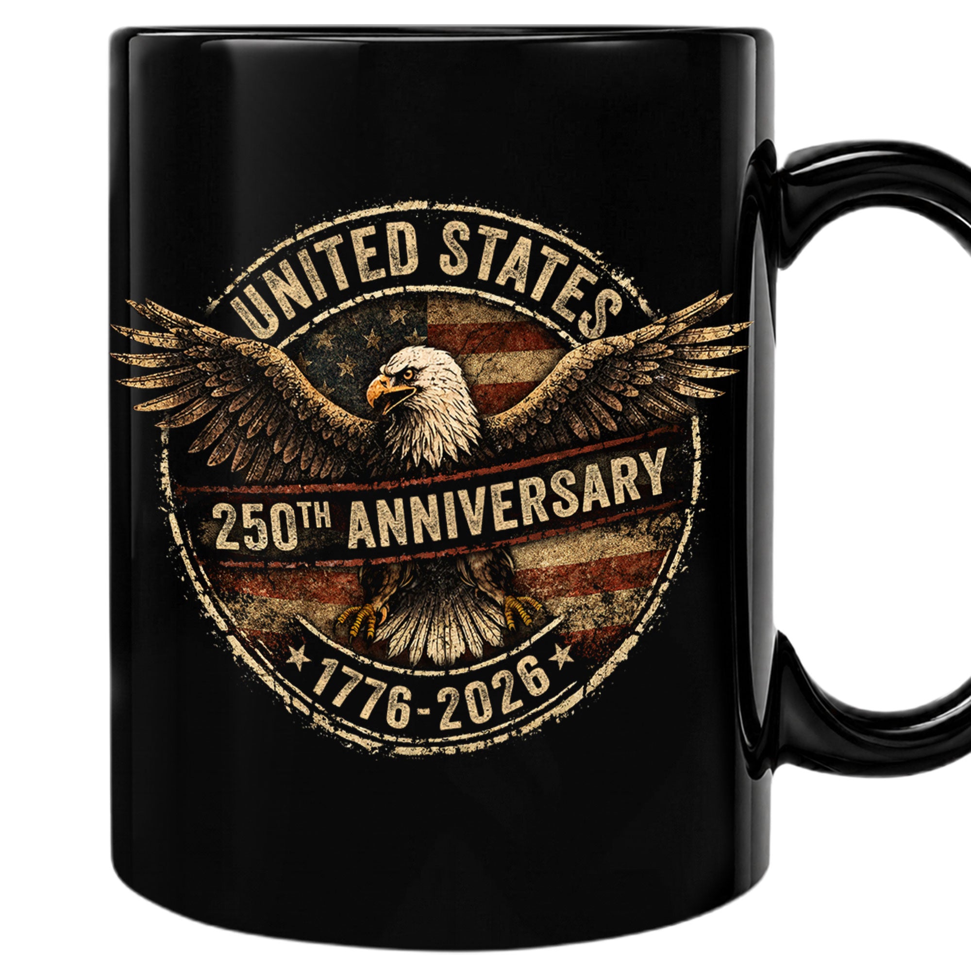 Vintage US 250th Anniversary 1776-2026 American Eagle Flag Commemorative Mug - Rust Field Wear