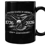 United States 250th Anniversary 1776-2026 Patriotic Eagle Commemorative Black Mug - Rust Field Wear