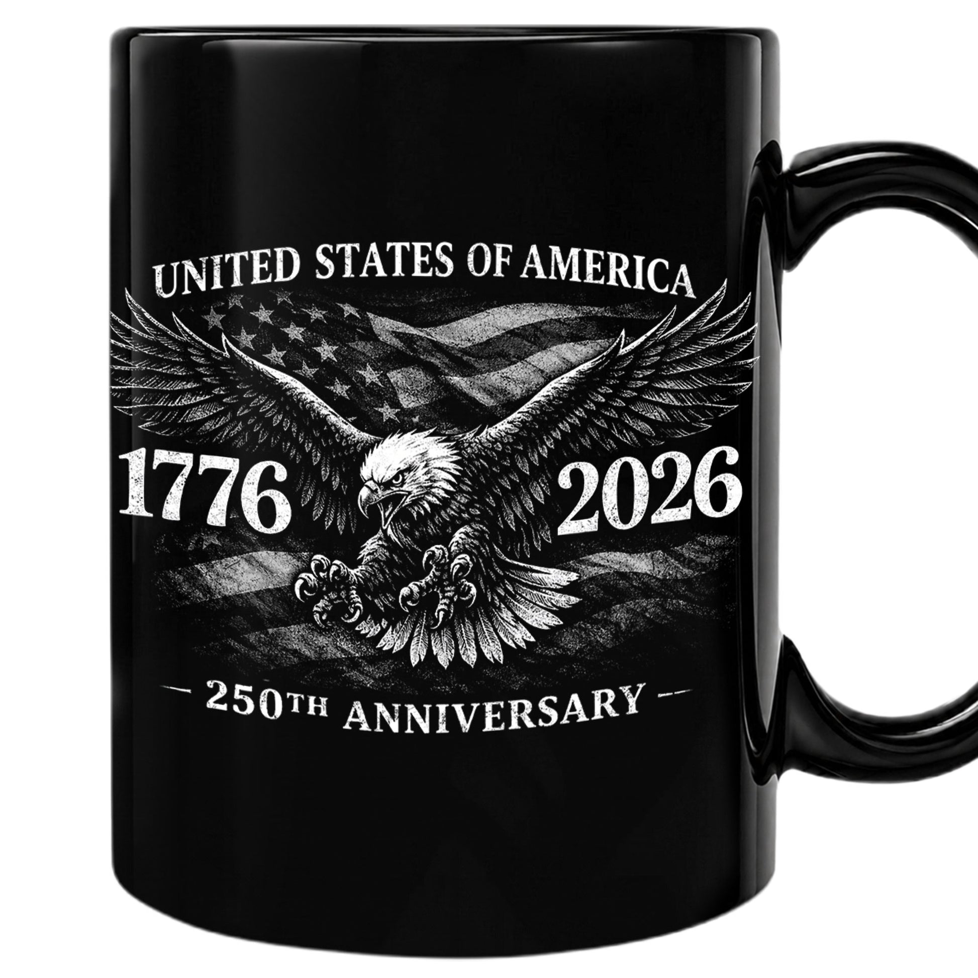 United States 250th Anniversary 1776-2026 Patriotic Eagle Commemorative Black Mug - Rust Field Wear