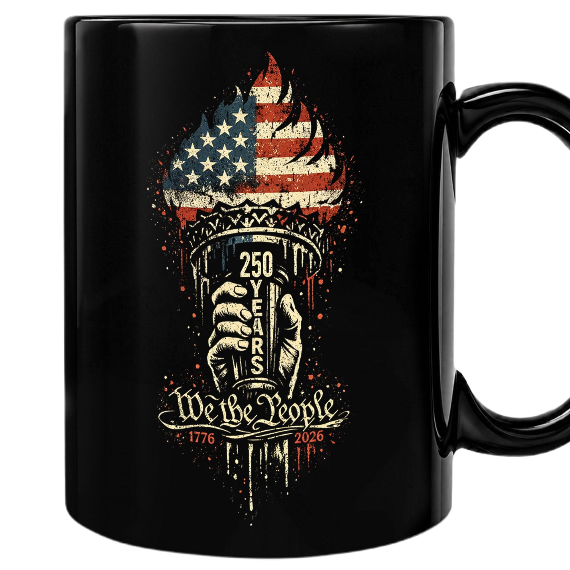 250 Years 1776 2026 Mug We The People Statue of Liberty Torch Ceramic Cup Gift - Rust Field Wear