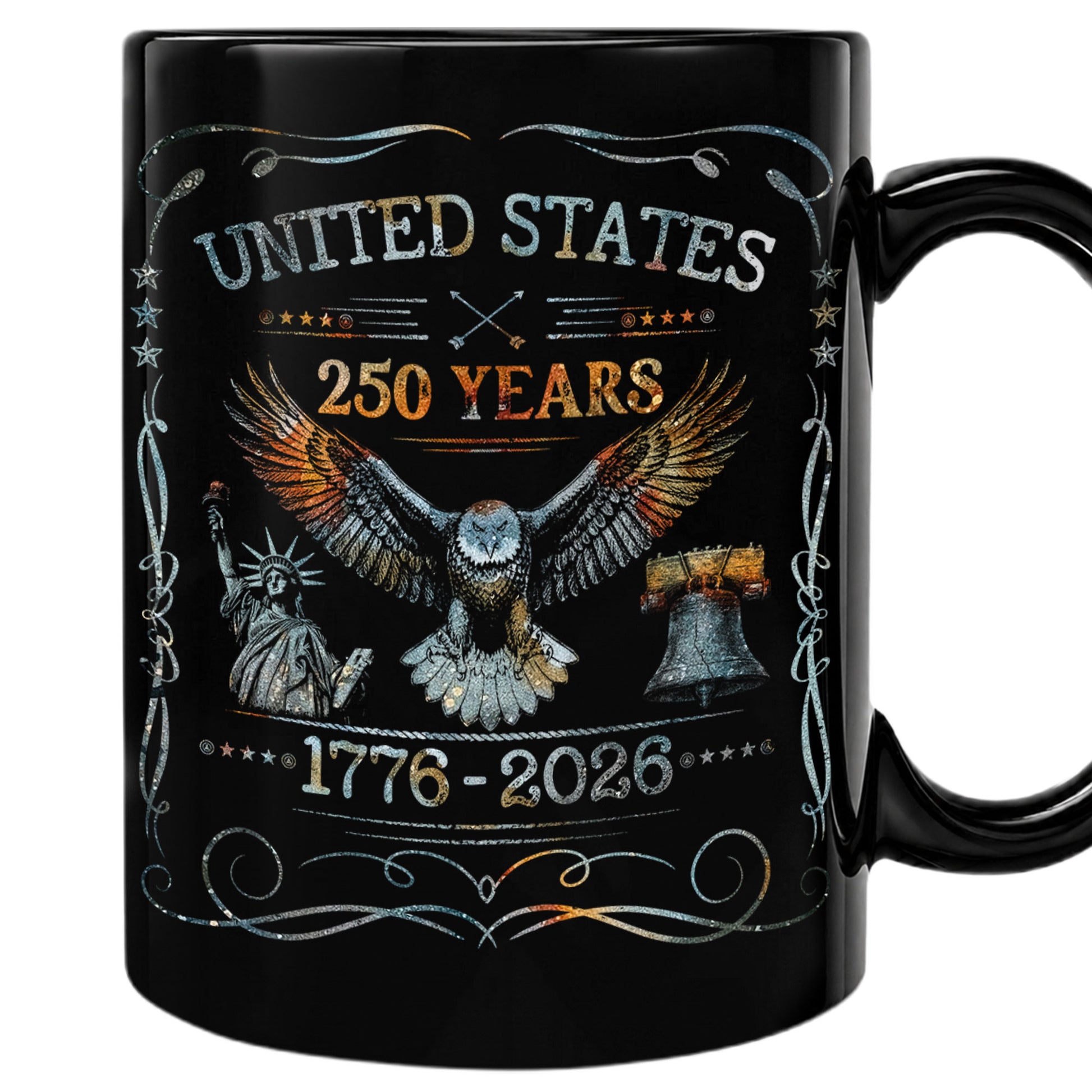 250 Years 1776 2026 Mug United States Patriotic Eagle Liberty Bell Ceramic Cup - Rust Field Wear