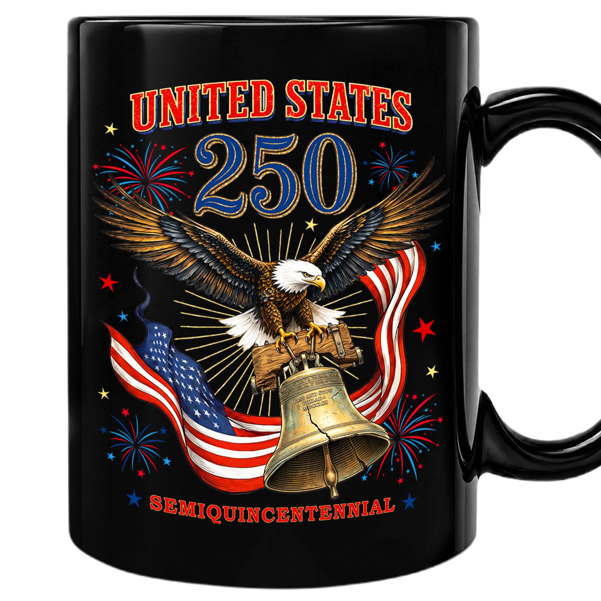 Historical Eagle and Bell Ceramic Mug – Patriotic Anniversary Keepsake Gift Item