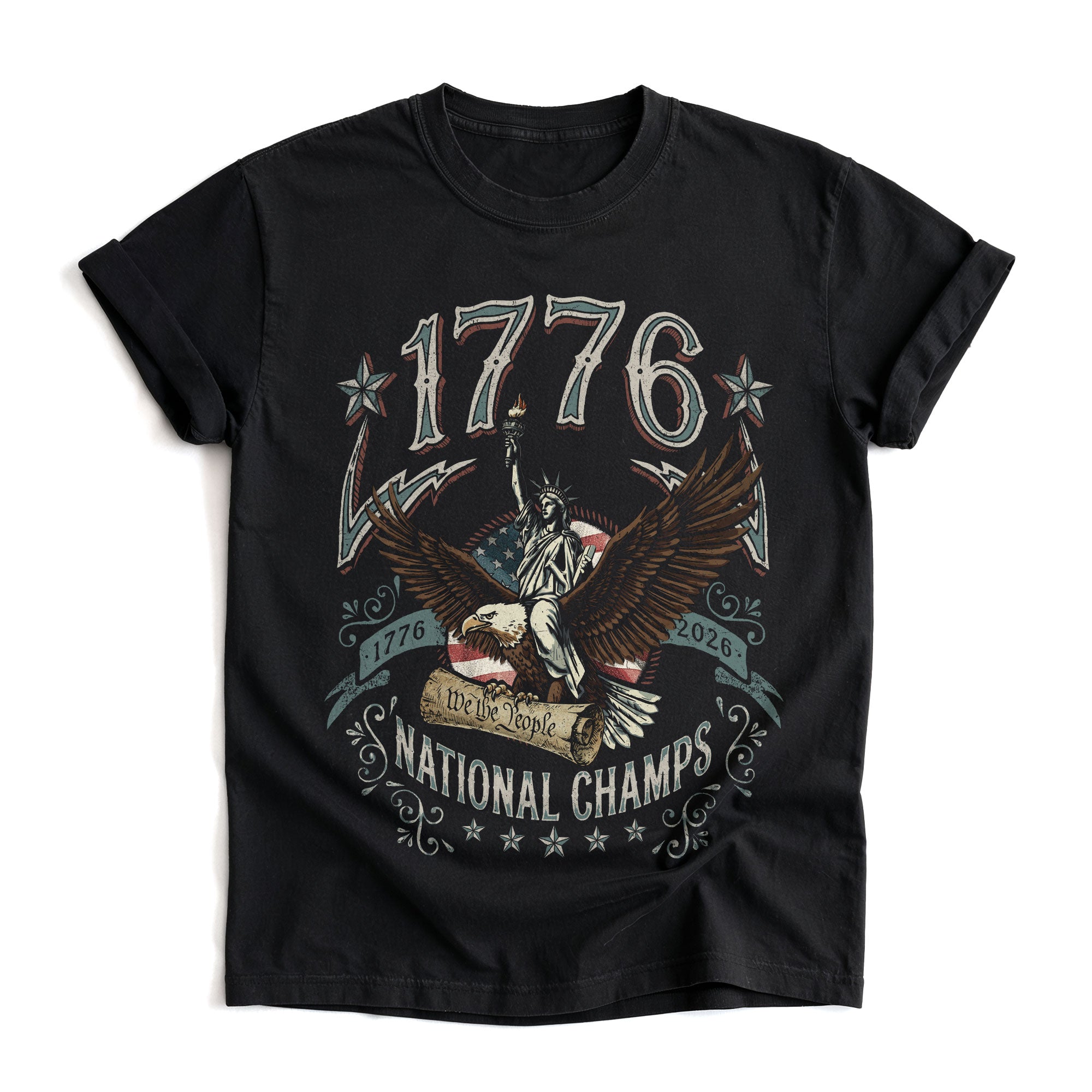 1776 National Champs Shirt Vintage Patriotic Eagle Graphic Tee 4th of July Comfort T-Shirt