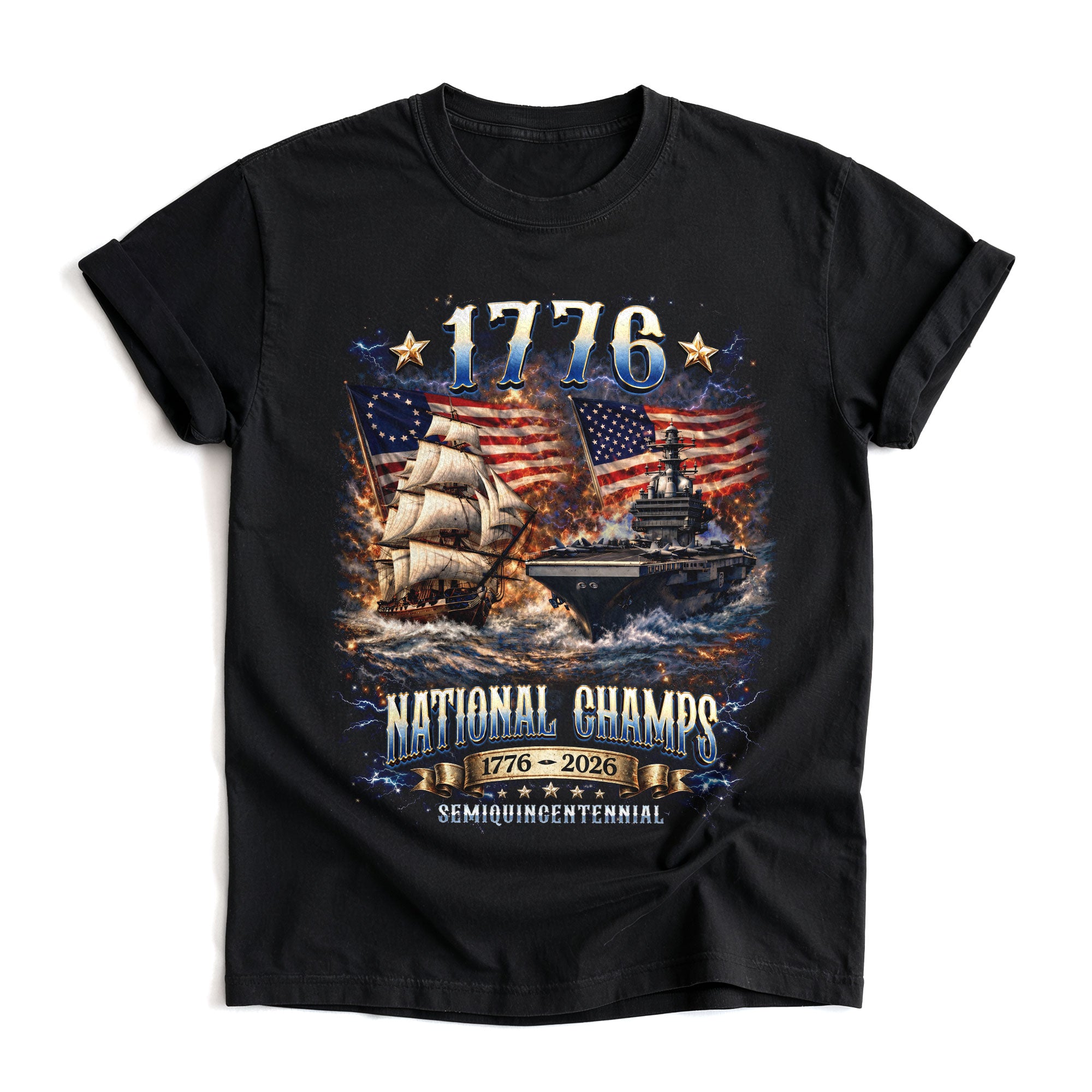 1776 National Champs Shirt Vintage Navy Battleship Graphic Tee Patriotic 1776-2026 T-Shirt