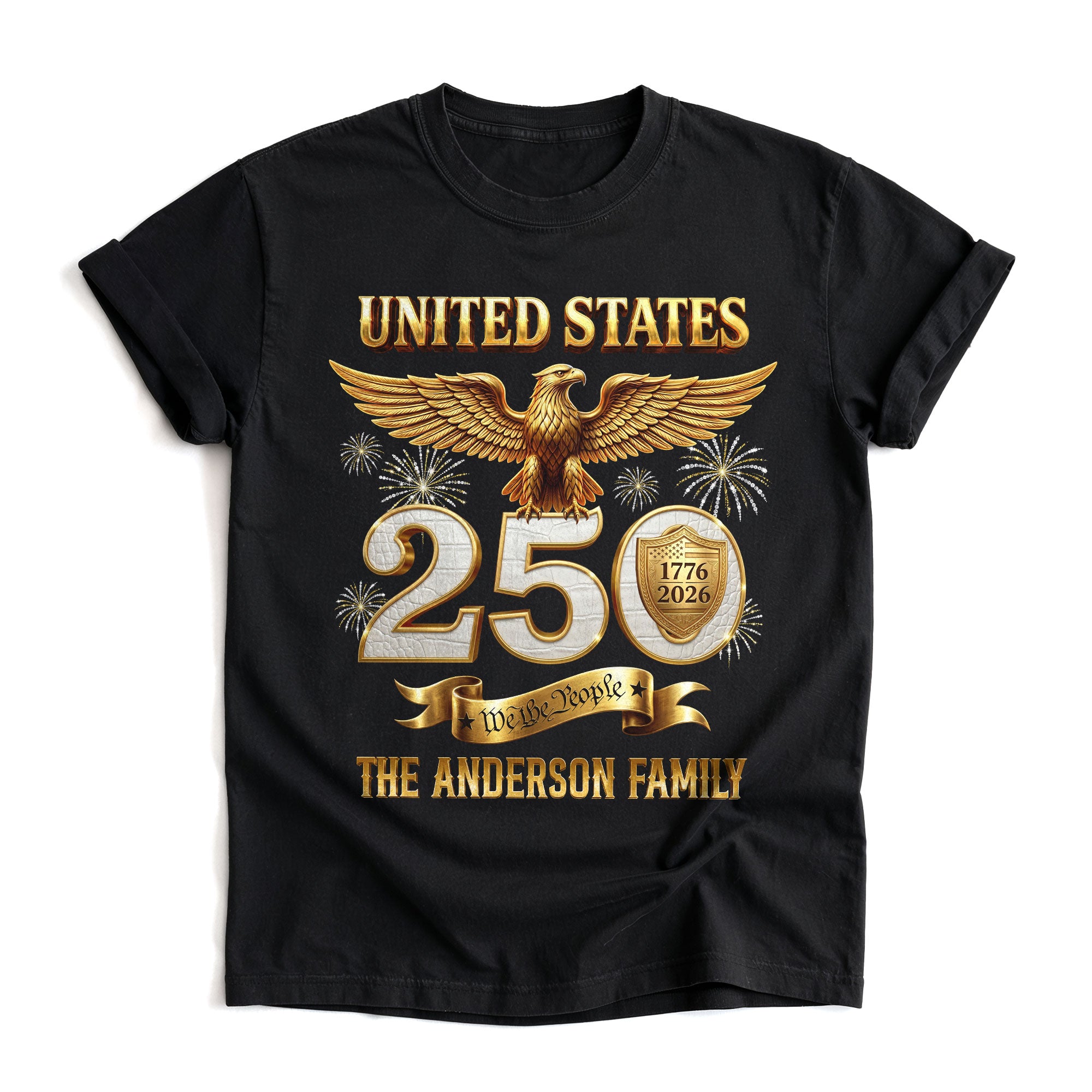 Majestic Eagle Fireworks Holiday Graphic Tee Customized Custom Family Name United States Shirts