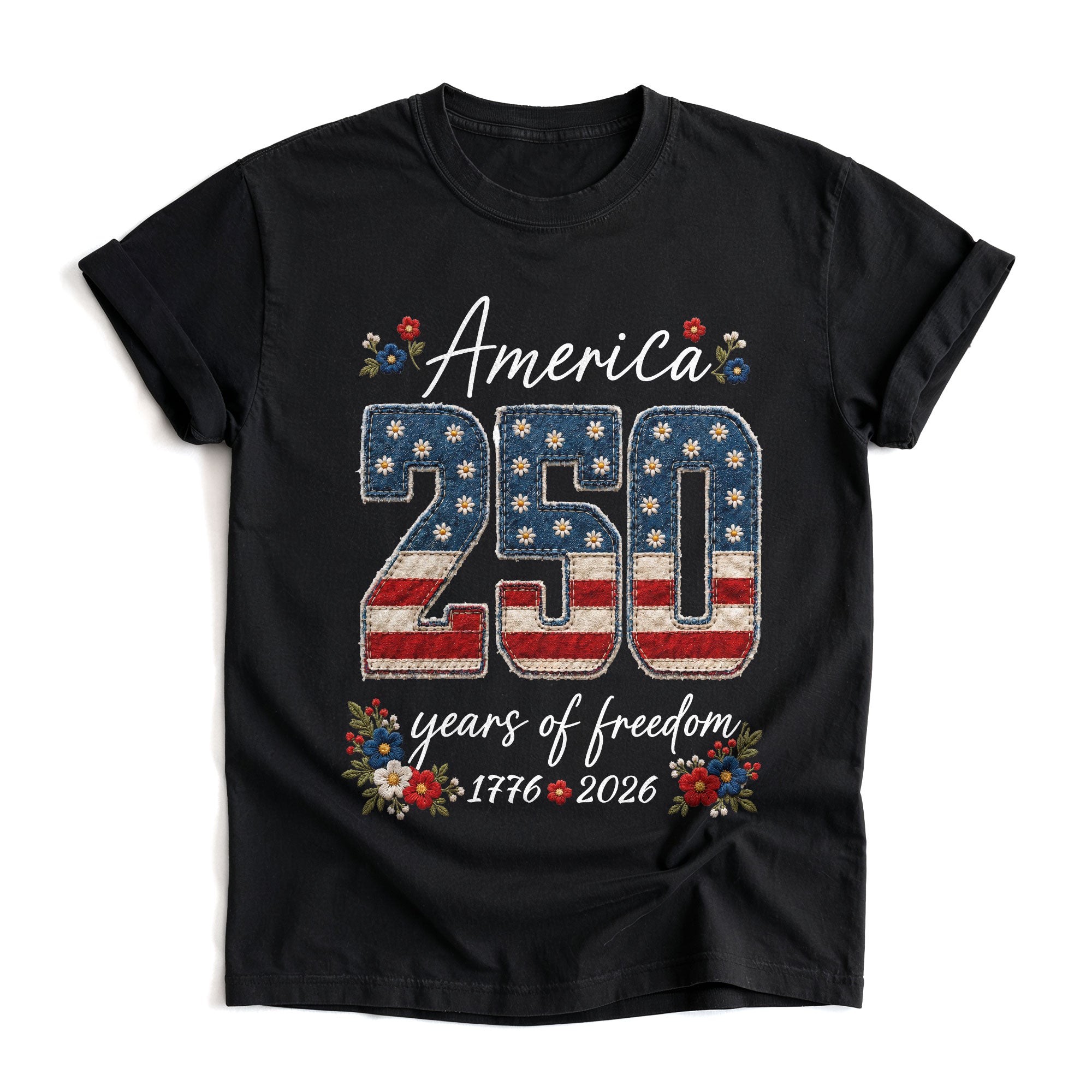 America 250 Years of Freedom T-Shirt Patriotic Black Graphic Tee 1776-2026 Women Shirt