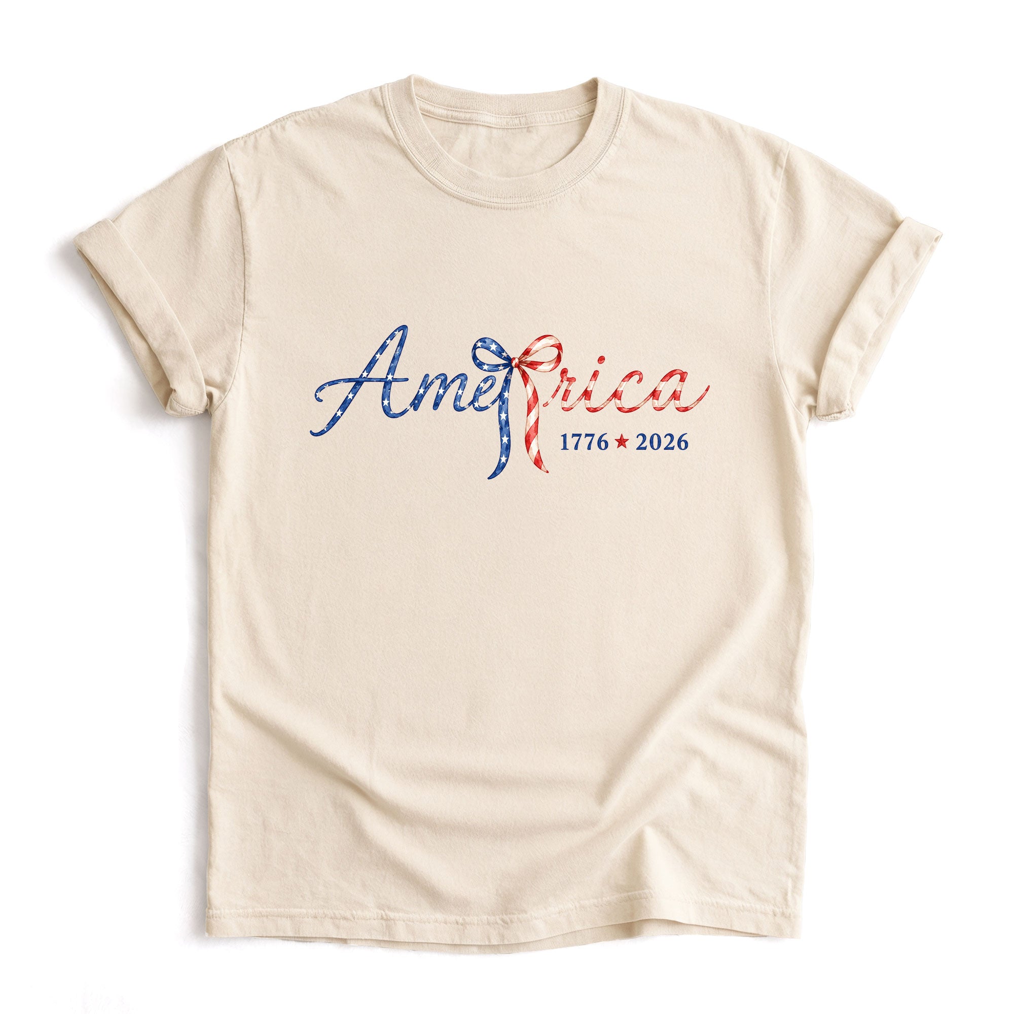 America 1776 2026 T-Shirt Cute Patriotic Stars Stripes Bow Graphic Aesthetic Tee