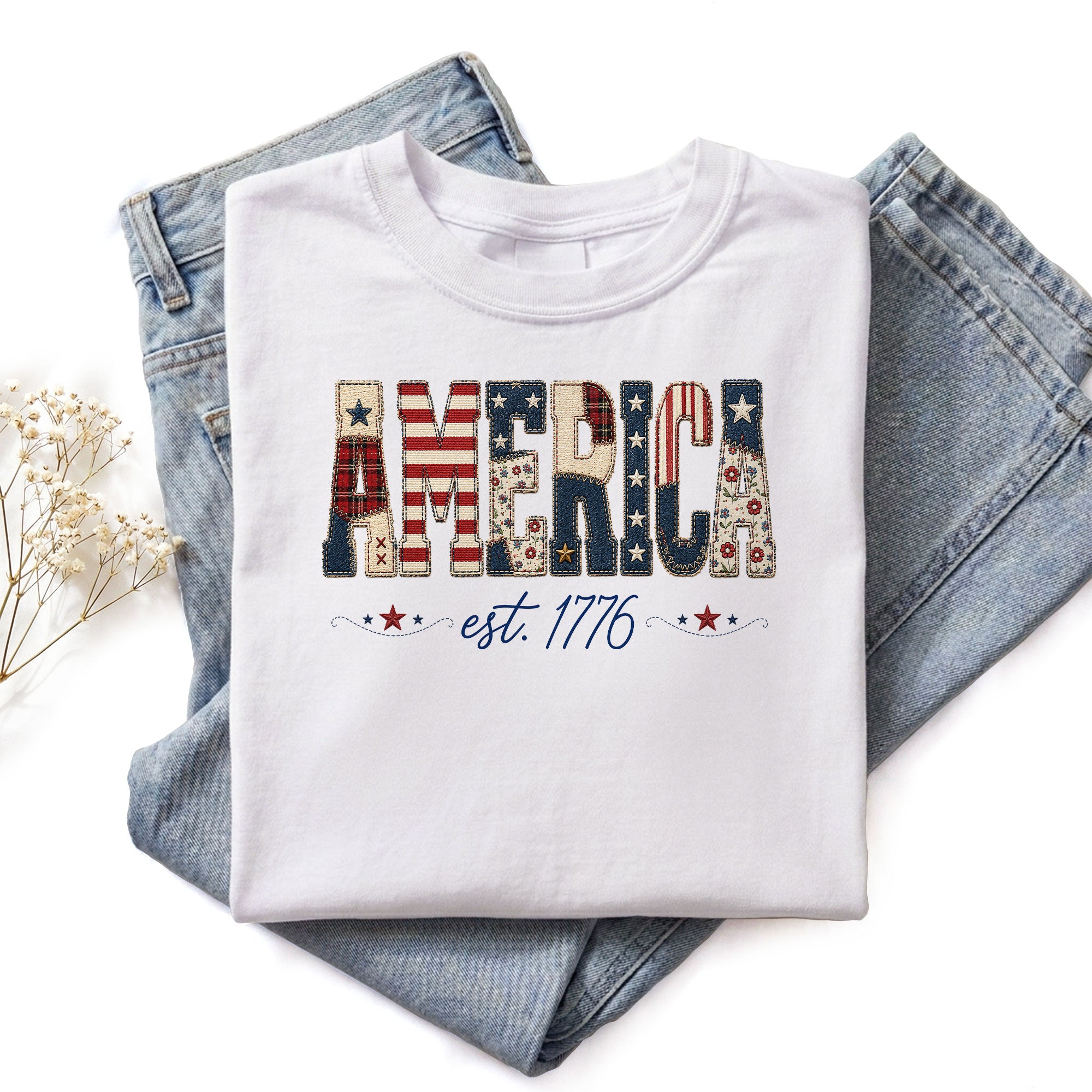 America Est. 1776 Graphic T-Shirt - Patriotic Women's Casual White Summer Tee