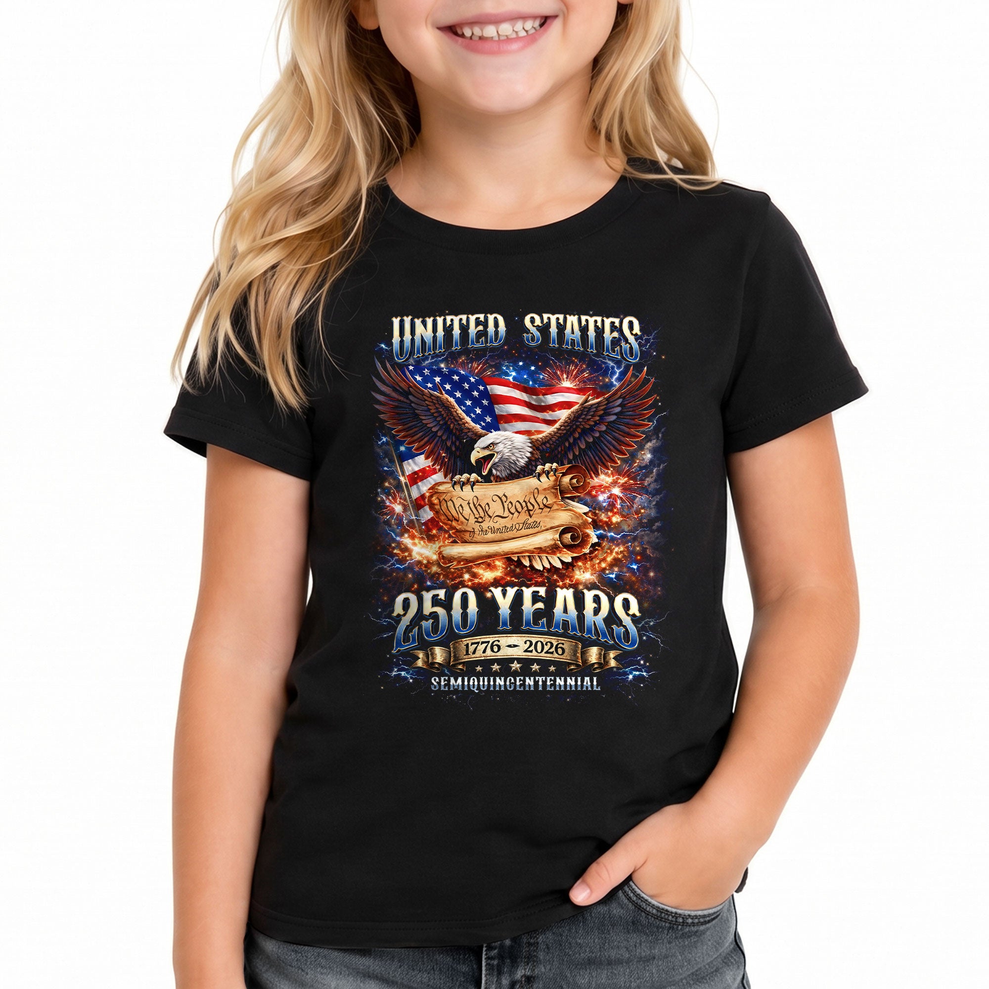 Kids United States 250 Years T-Shirt We The People Eagle Patriotic Tee 1776–2026