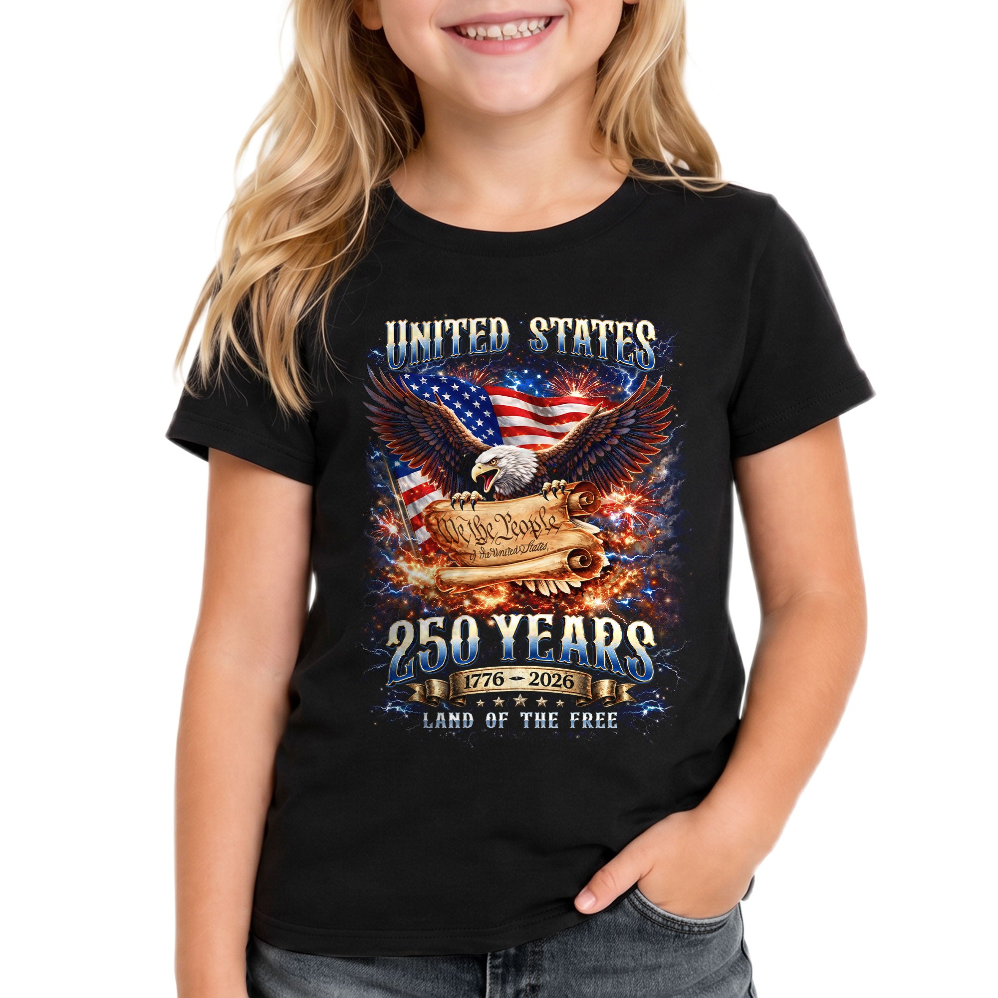 Kids United States 250 Years T-Shirt We The People Eagle Patriotic Tee 1776–2026