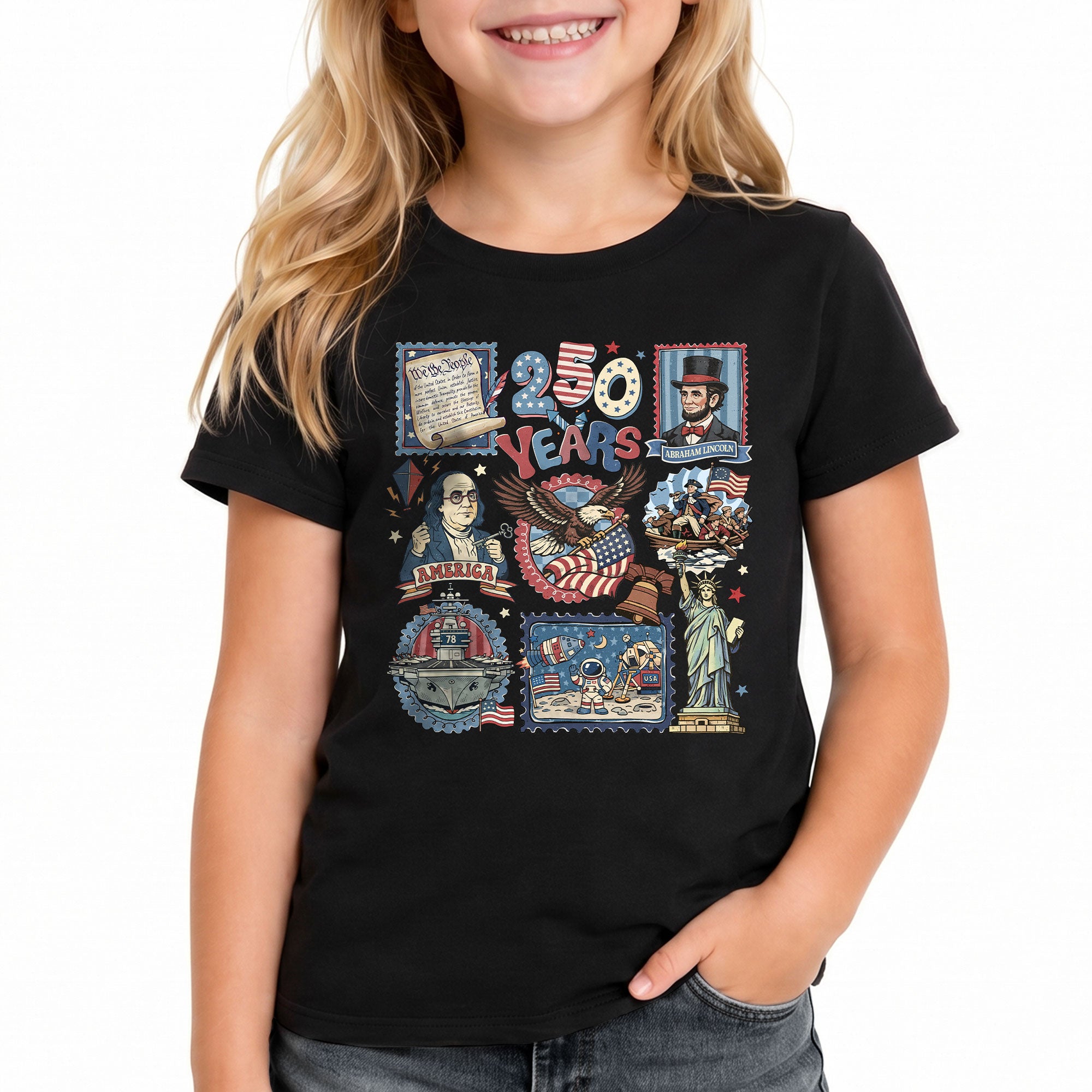 Kids Shirt 1776-2026 250th Anniversary Patriotic United States History Educational Tee