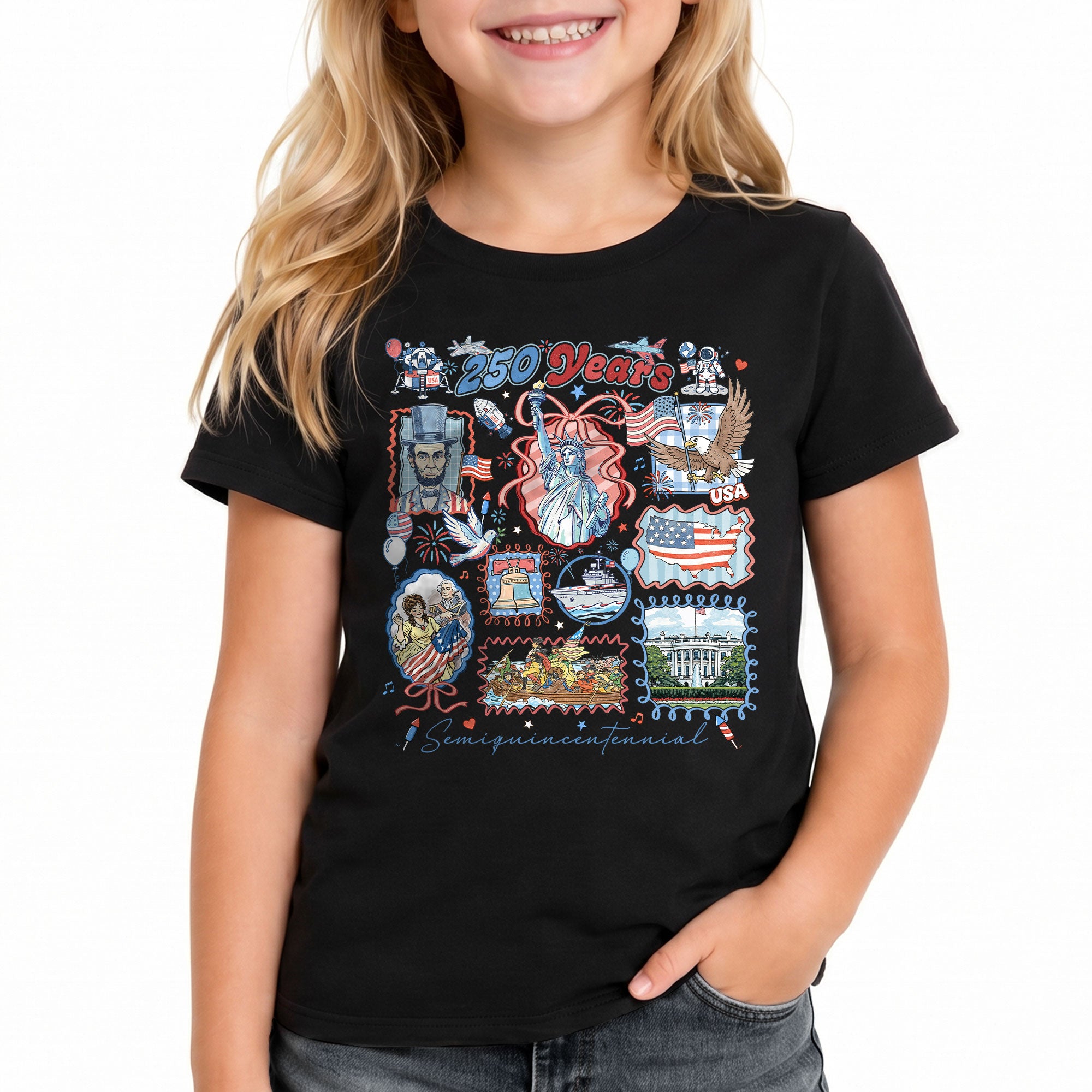 Kids T Shirt 1776-2026 Patriotic 250 Years History White House Independence Day Tee