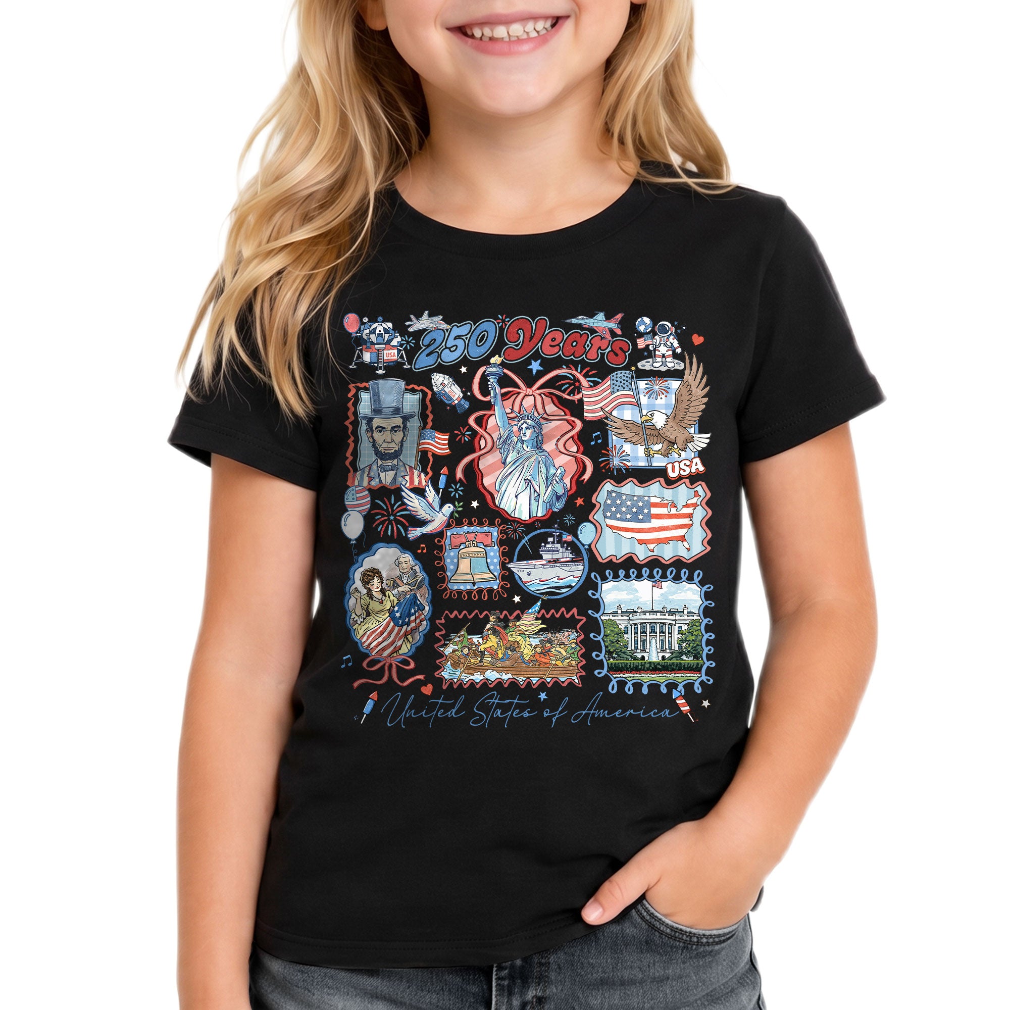 Kids T Shirt 1776-2026 Patriotic 250 Years History White House Independence Day Tee