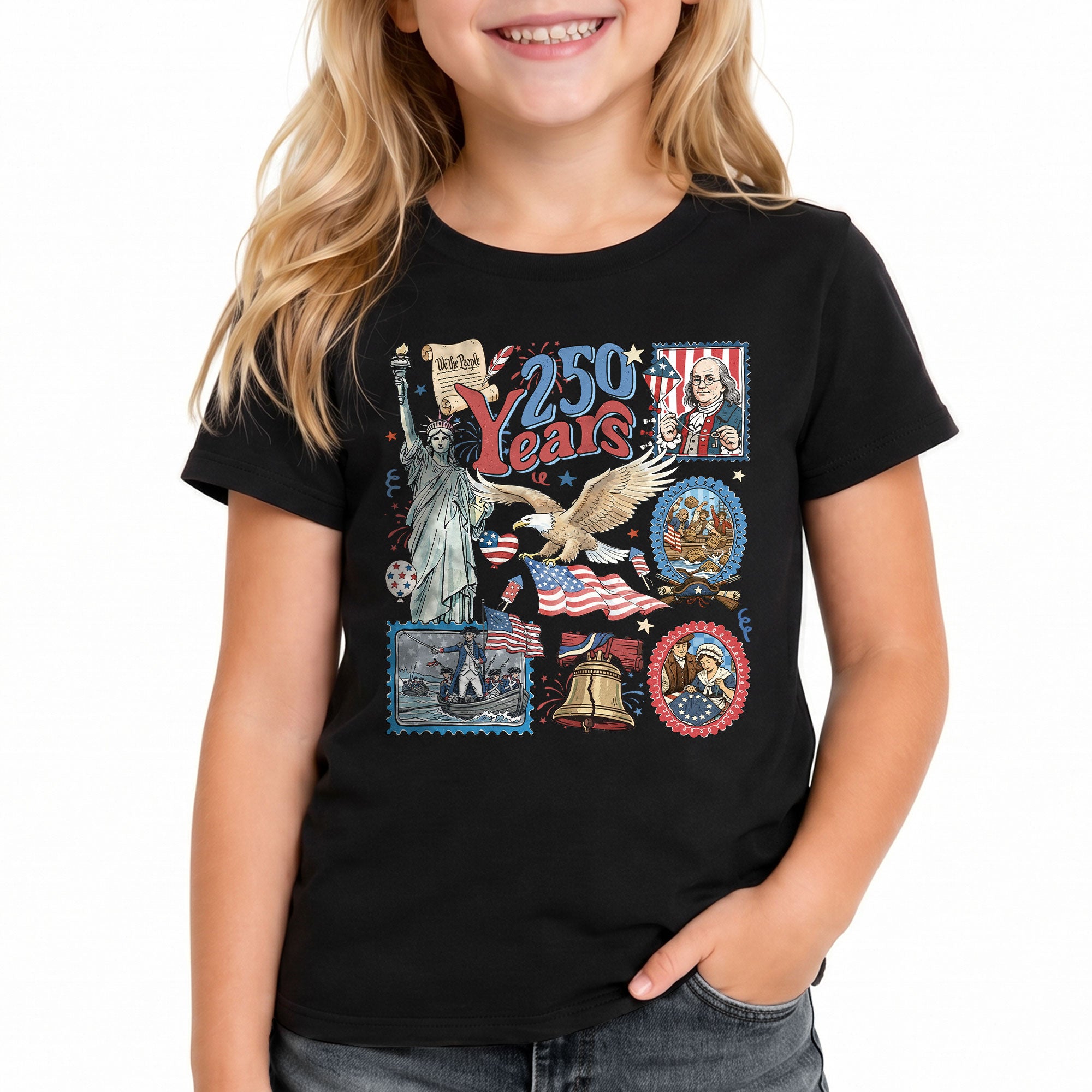 Kids Shirt 1776-2026 250th Anniversary Patriotic United States History Betsy Ross Tee