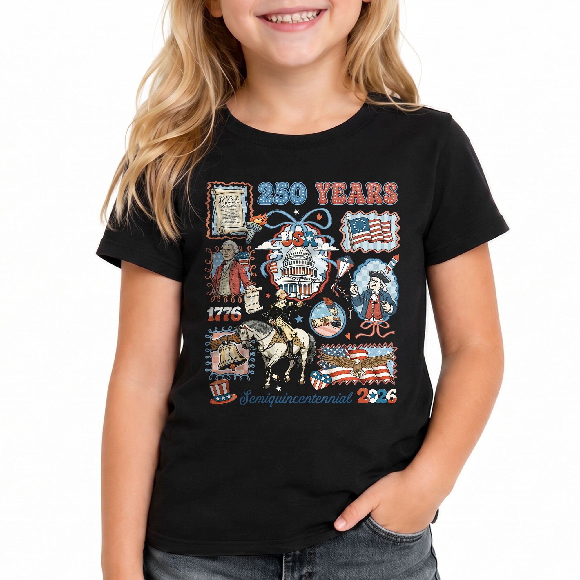 Kids T Shirt Patriotic 1776-2026 250 Years History US Capitol Independence Day Tee